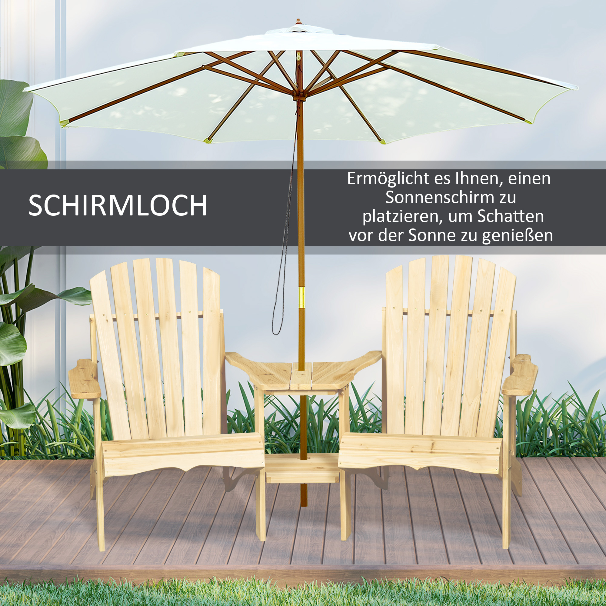 Outsunny 2 tuinstoelen met bijzettafel naturel dennenhout 178 x 87 x 92 cm