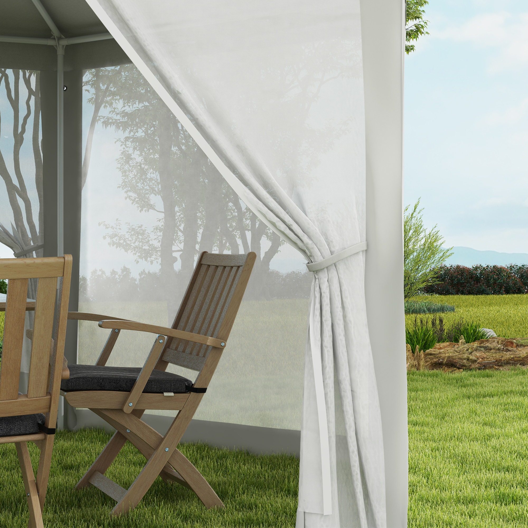 Outsunny Tuinpaviljoen, zeshoekig, met netgordijnen, metalen frame, 4x4x2,5m, Crème