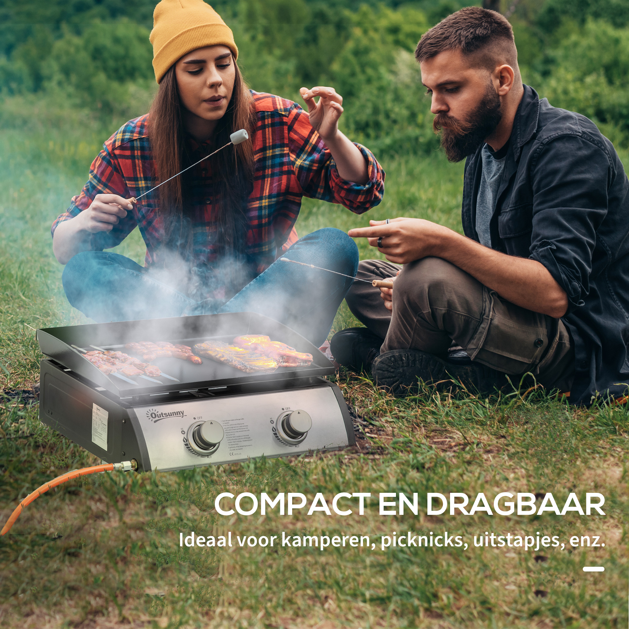 Outsunny tafelgrill gasgrill BBQ met 2 branders, tafelgasgrill met slang
