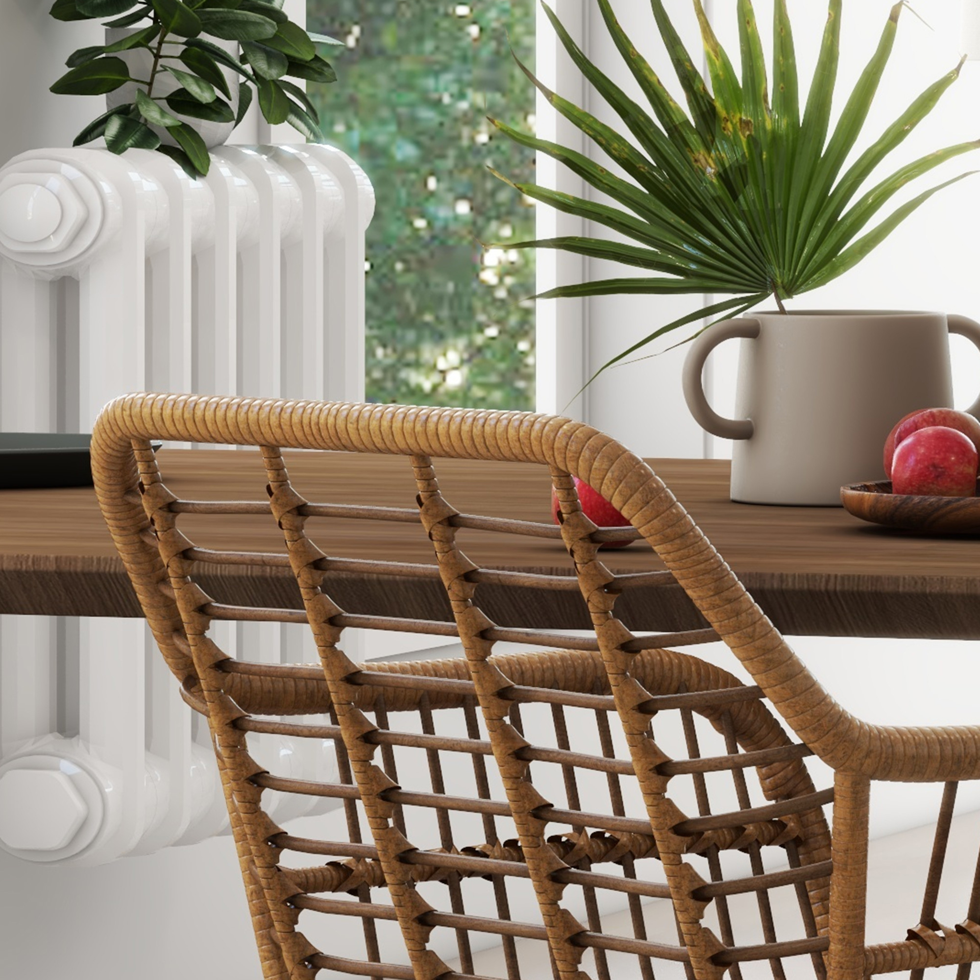 HOMCOM Set van 2 Boho-Stijl Stoelen, Keukenstoelen, PE-Rattan, 56 x 60 x 79 cm, Natuurlijk + Zwart