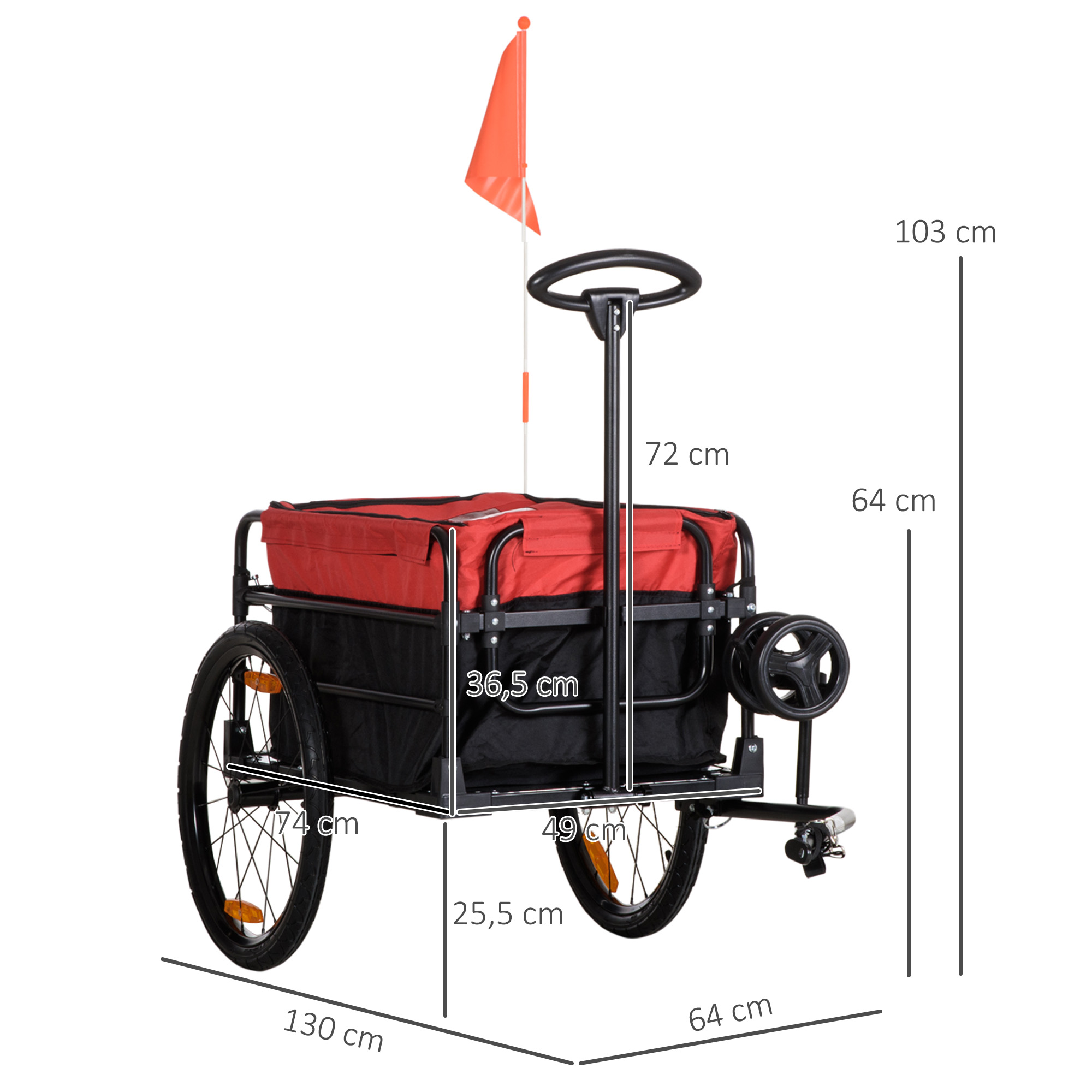 HOMCOM Bagageaanhanger Bolderkar 130 x 64 x 103 cm Staal Zwart+Rood