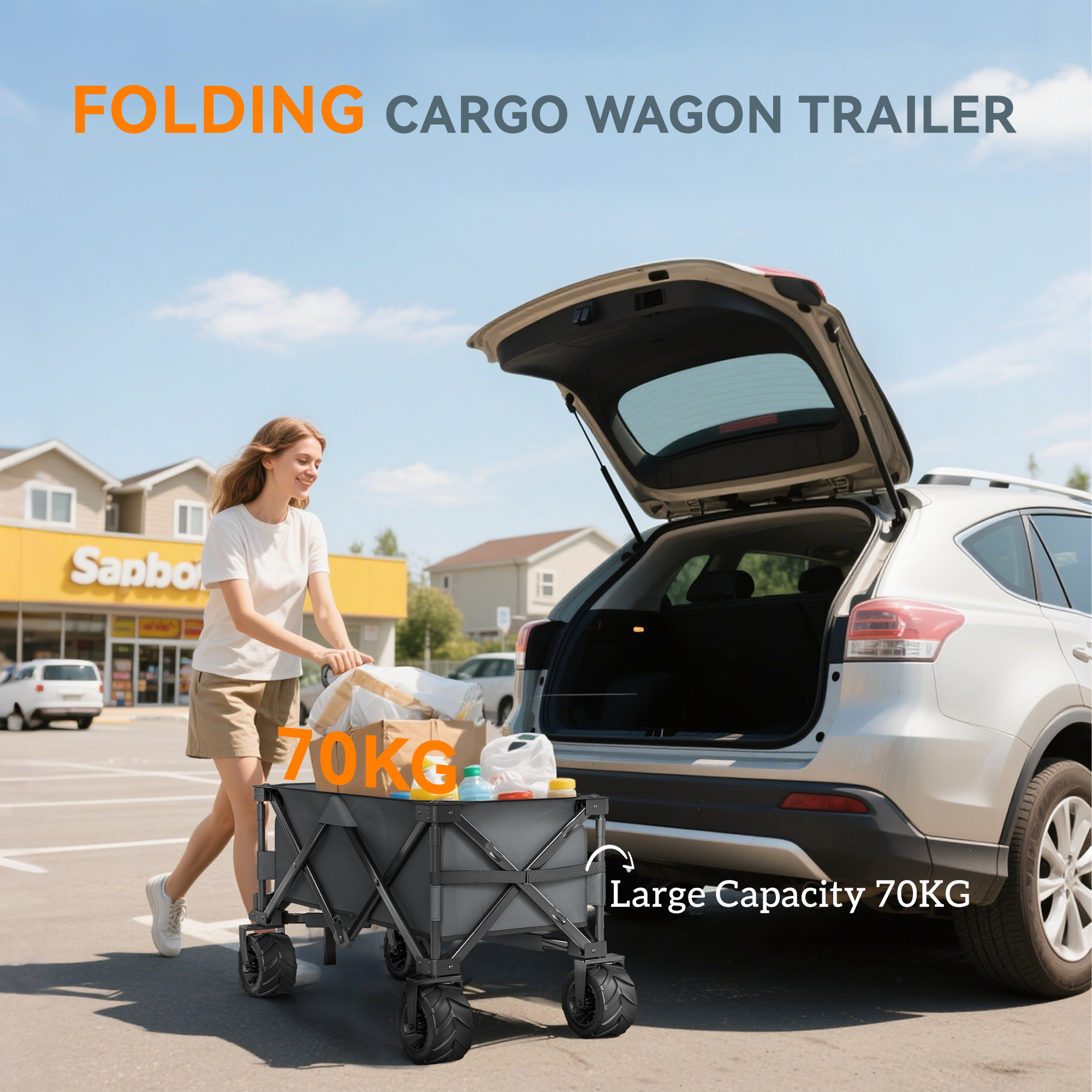 Outsunny handkar opvouwbare handkar 360° tuinwagen transportwagen met telescopisch handvat in hoogte verstelbare handgreep strandwagen metaal Oxford donkergrijs 108 x 53 x 59-89 cm
