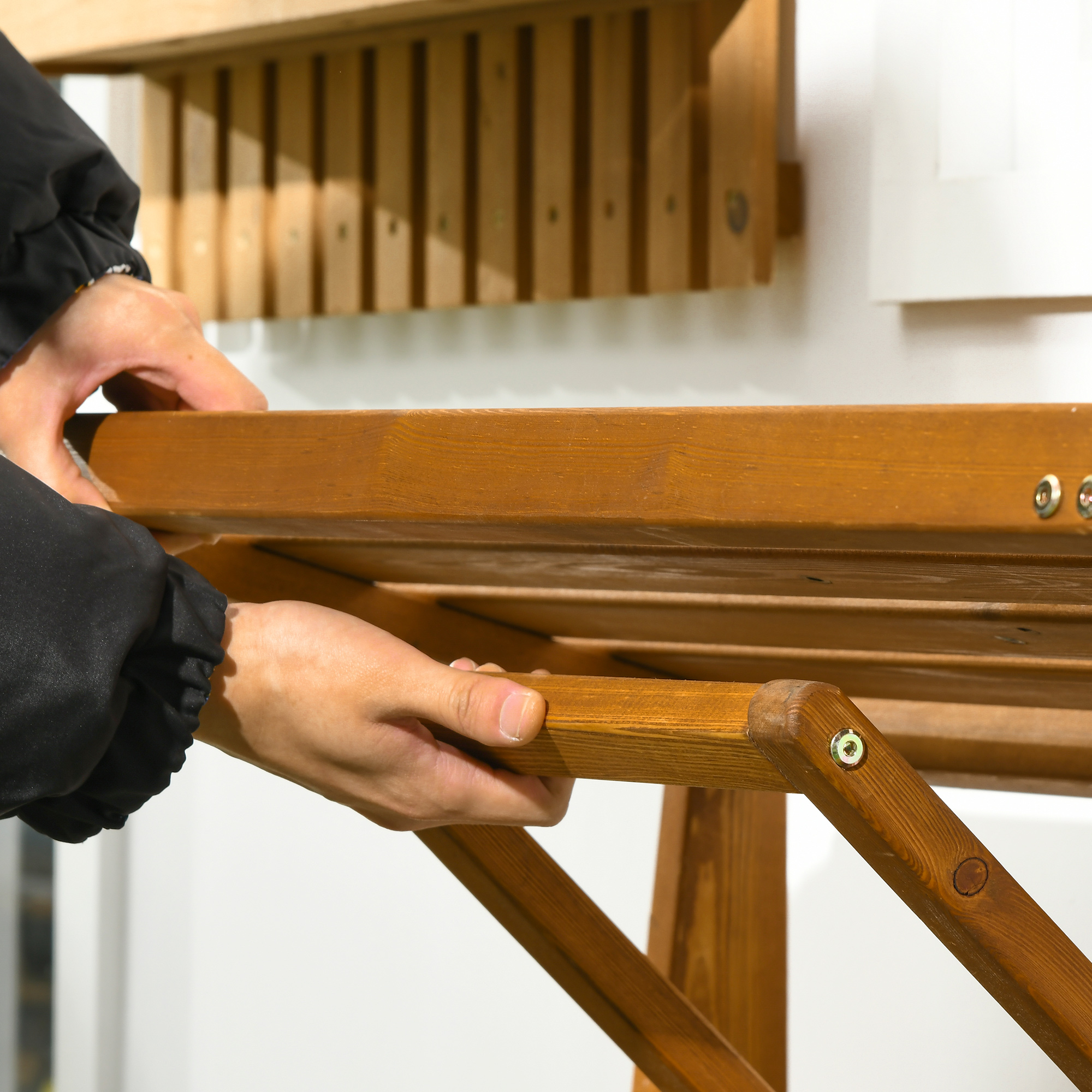 Outsunny tuinbank, 2-in-1 parkbank, tuinmeubelset voor 2 personen teak