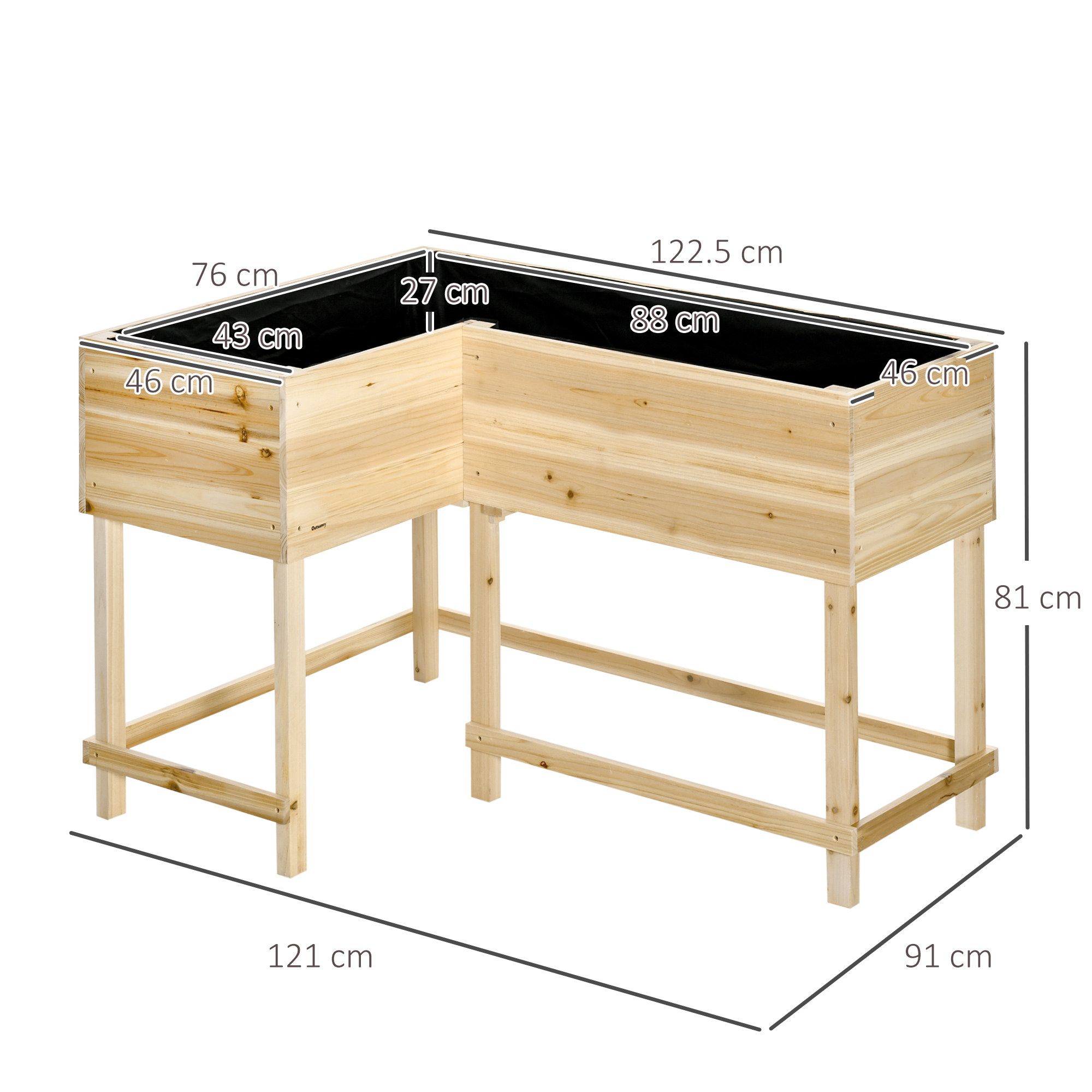 Outsunny verhoogd bed houten plantenbak met irrigatiesysteem vlies bloembak bloempot kruidenbed naturel 121 x 91 x 81 cm