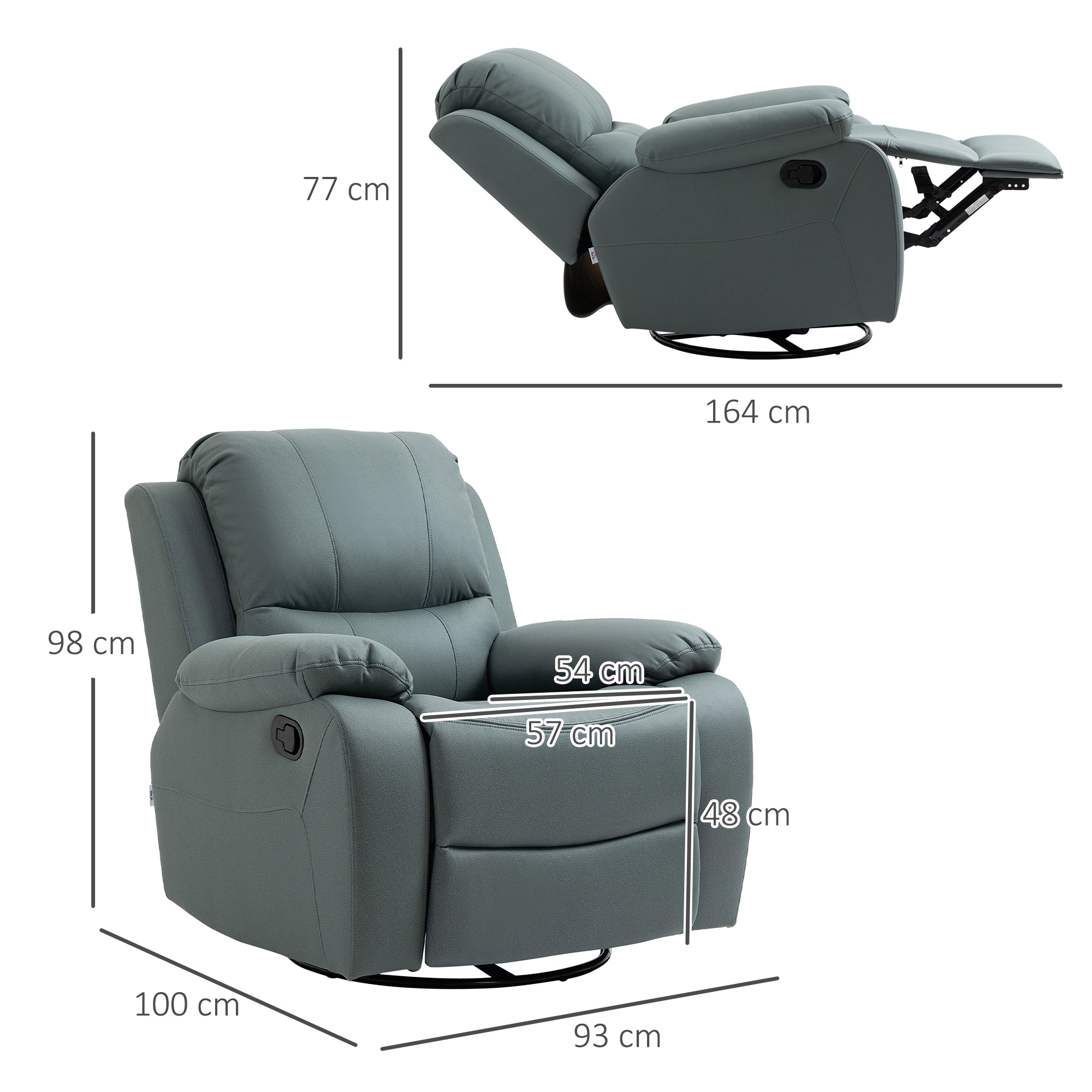 HOMCOM fauteuil met kantelverstelling tot 135°, 360 graden draaibaar, 93 cm x 100 cm x 98 cm, stalen frame, groen