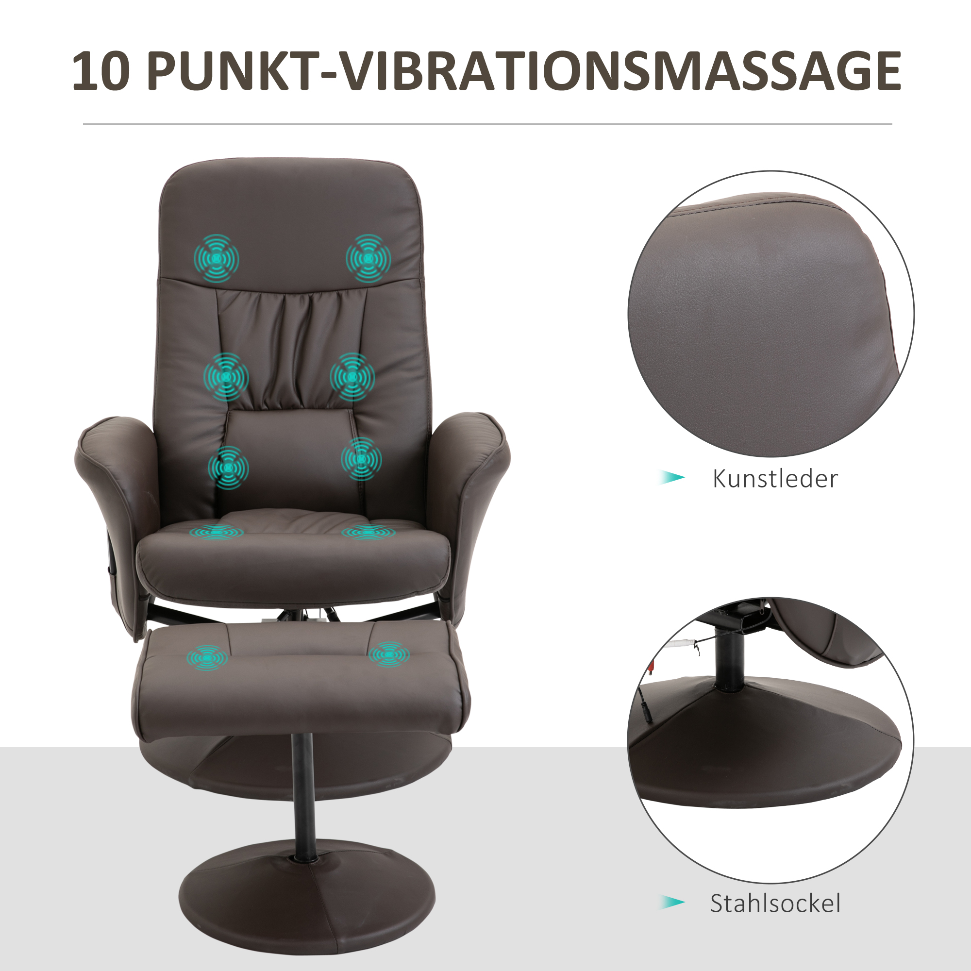 HOMCOM massagestoel met voetenbank 145° helling bruin