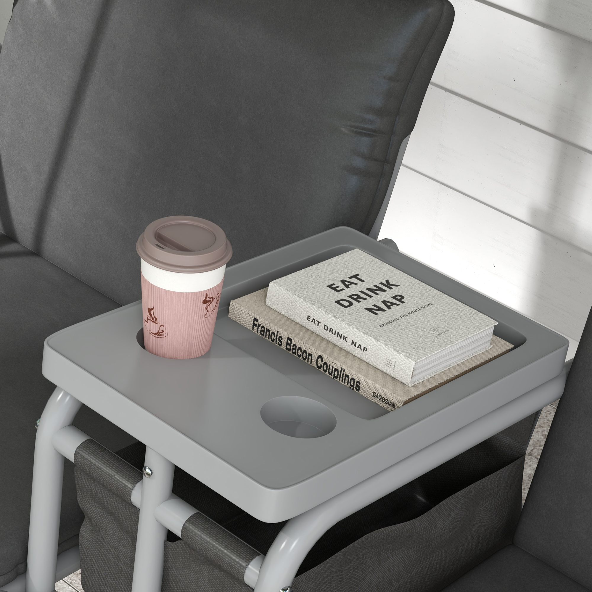 Outsunny Hollywoodschommel, 2-zits, met Dak en Tafel, Metalen Frame, Tot 180 kg, 175x110x165 cm, Zwart