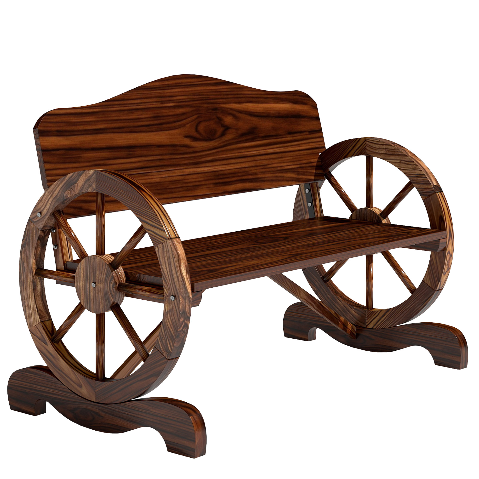 Outsunny 2-Zits Tuinbank met Wiellike Armleuningen, Rustieke Outdoor-Bank voor Terras, Veranda, Vurenhout, Bruin