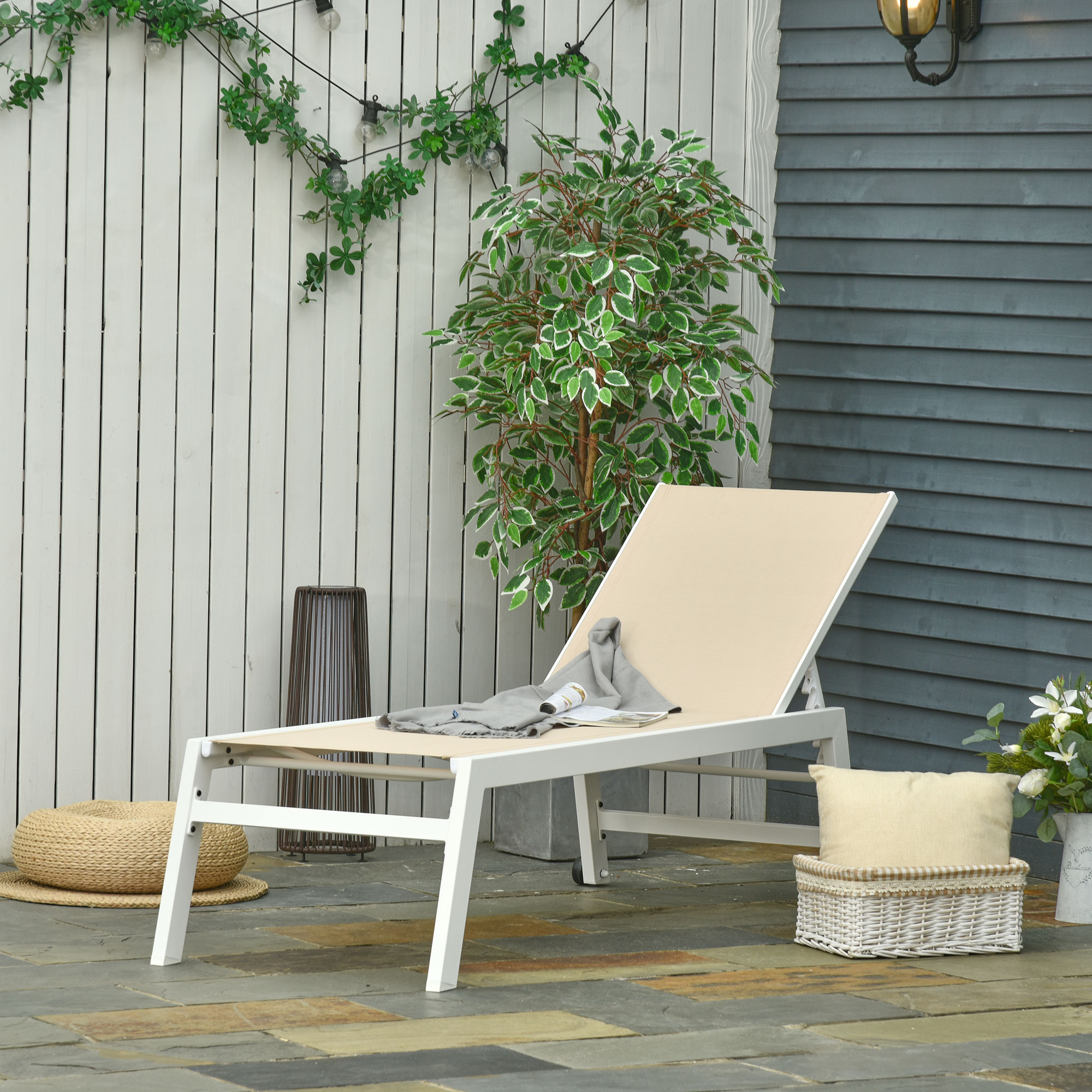 Outsunny ligbed verstelbaar aluminium crème wit 169 x 65 x 102 cm