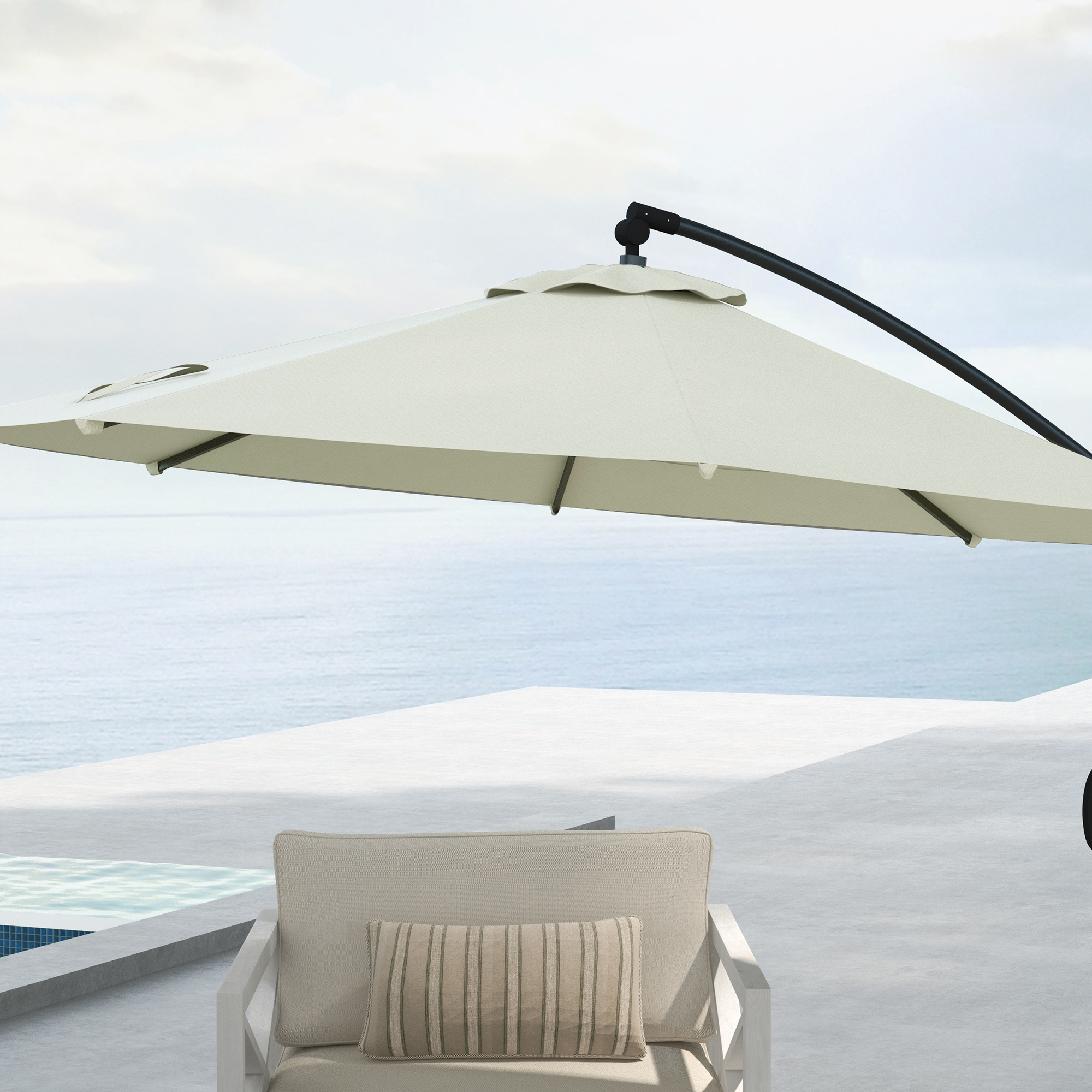 Outsunny Parasol Ampelscherm, inclusief Kruisvoet, 293 x 293 x 260 cm, Crème