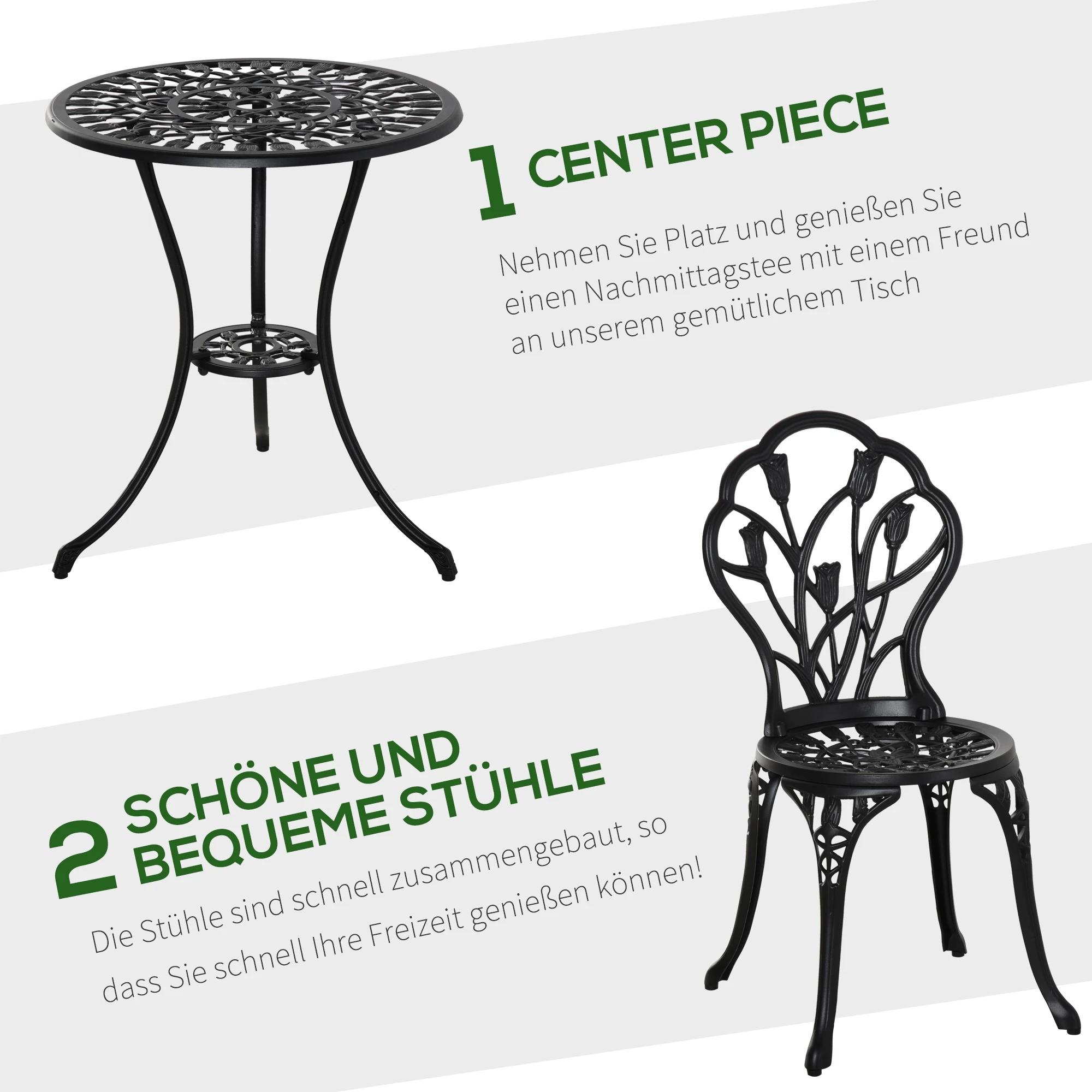 zitgroep 3-delige eetgroep tuinmeubelset 1 tafel + 2 stoelen aluminium zwart