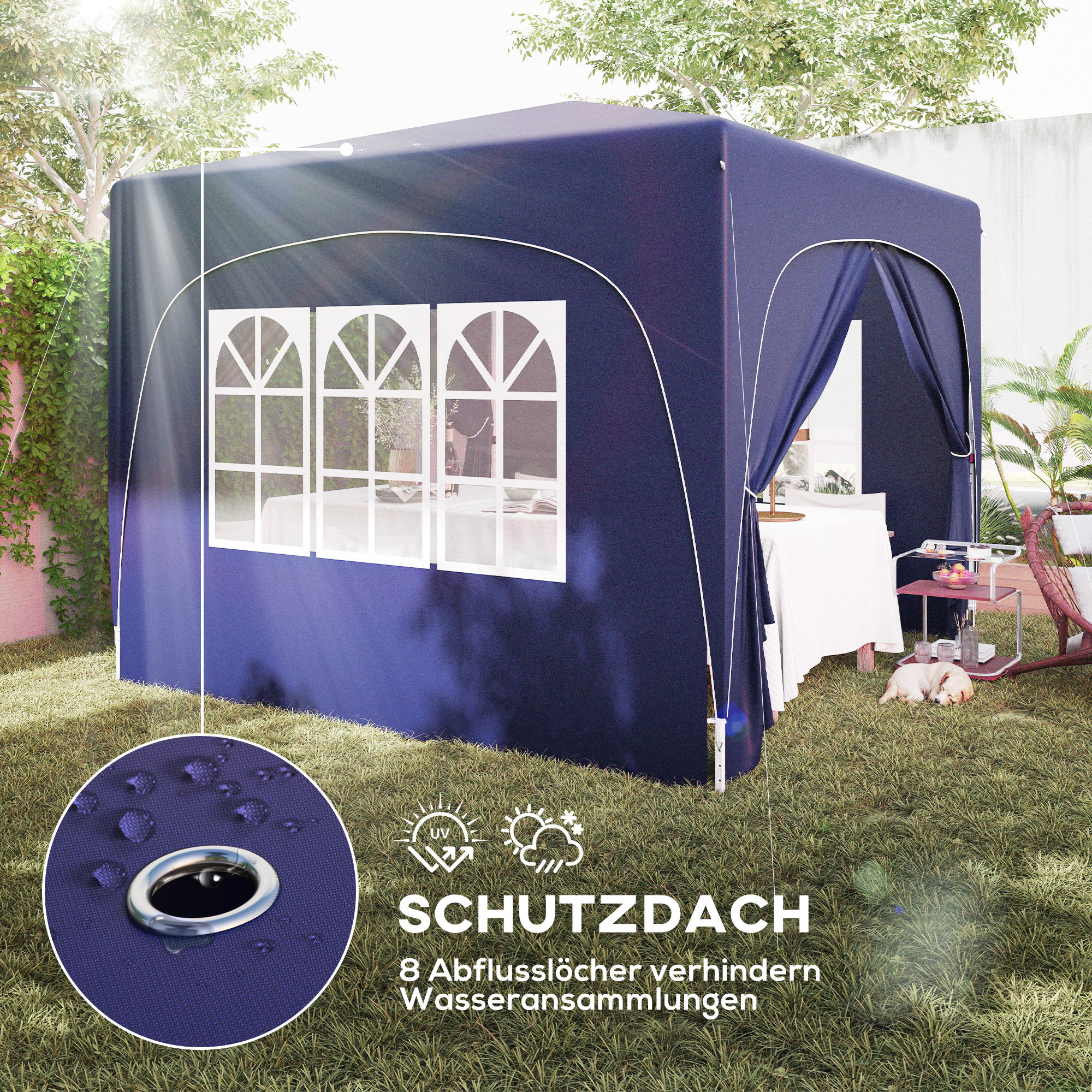 Outsunny 3 x 3 m Paviljoen, Pop-up Tuinpaviljoen met Zijwanden en Draagtas, UPF50+, Hoogteverstelbaar, Donkerblauw