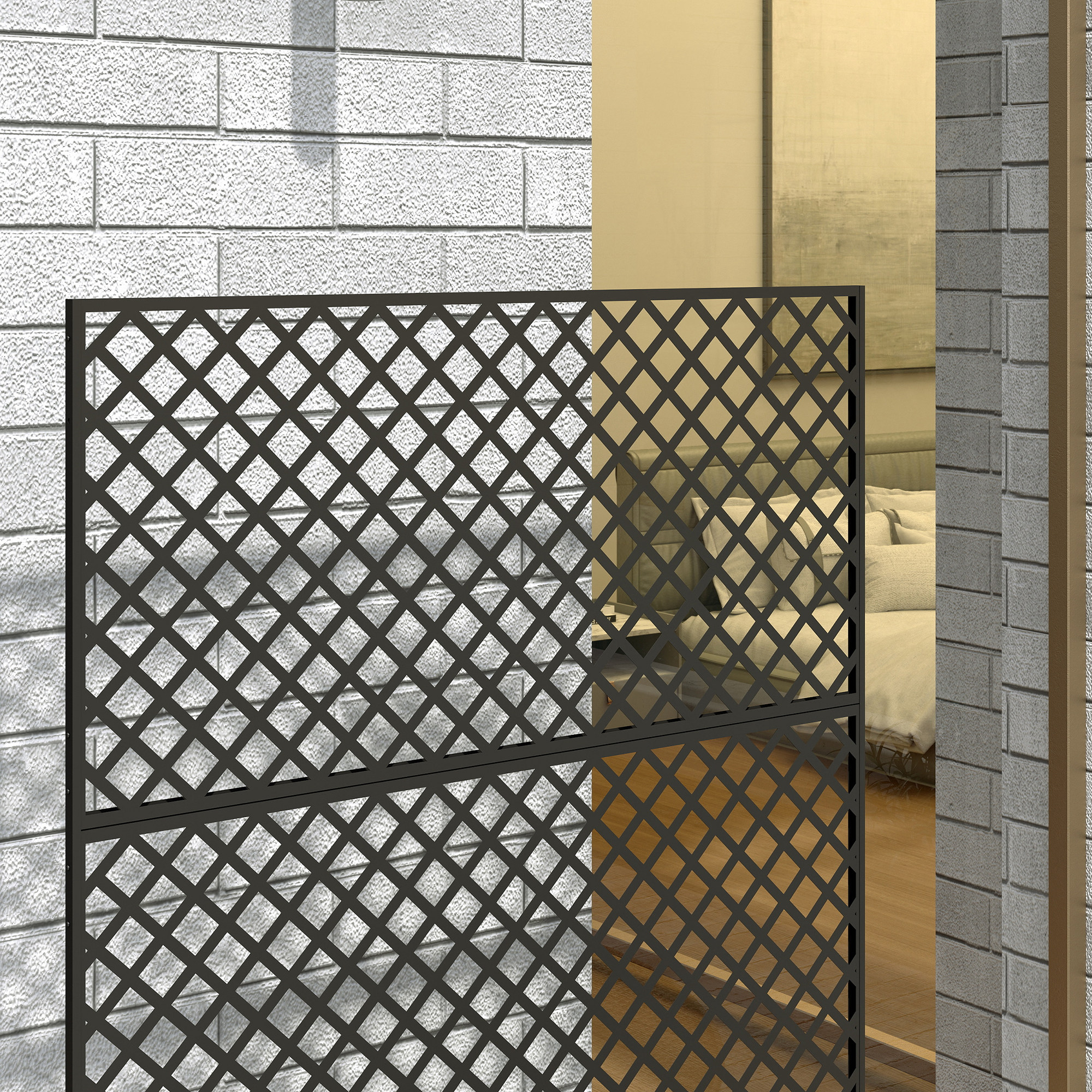 Outsunny Buitenruimteverdeler, Metalen Schermmuur voor Terras, Veranda, Tuin, Vrijstaand Klimrek, Staal, Zwart