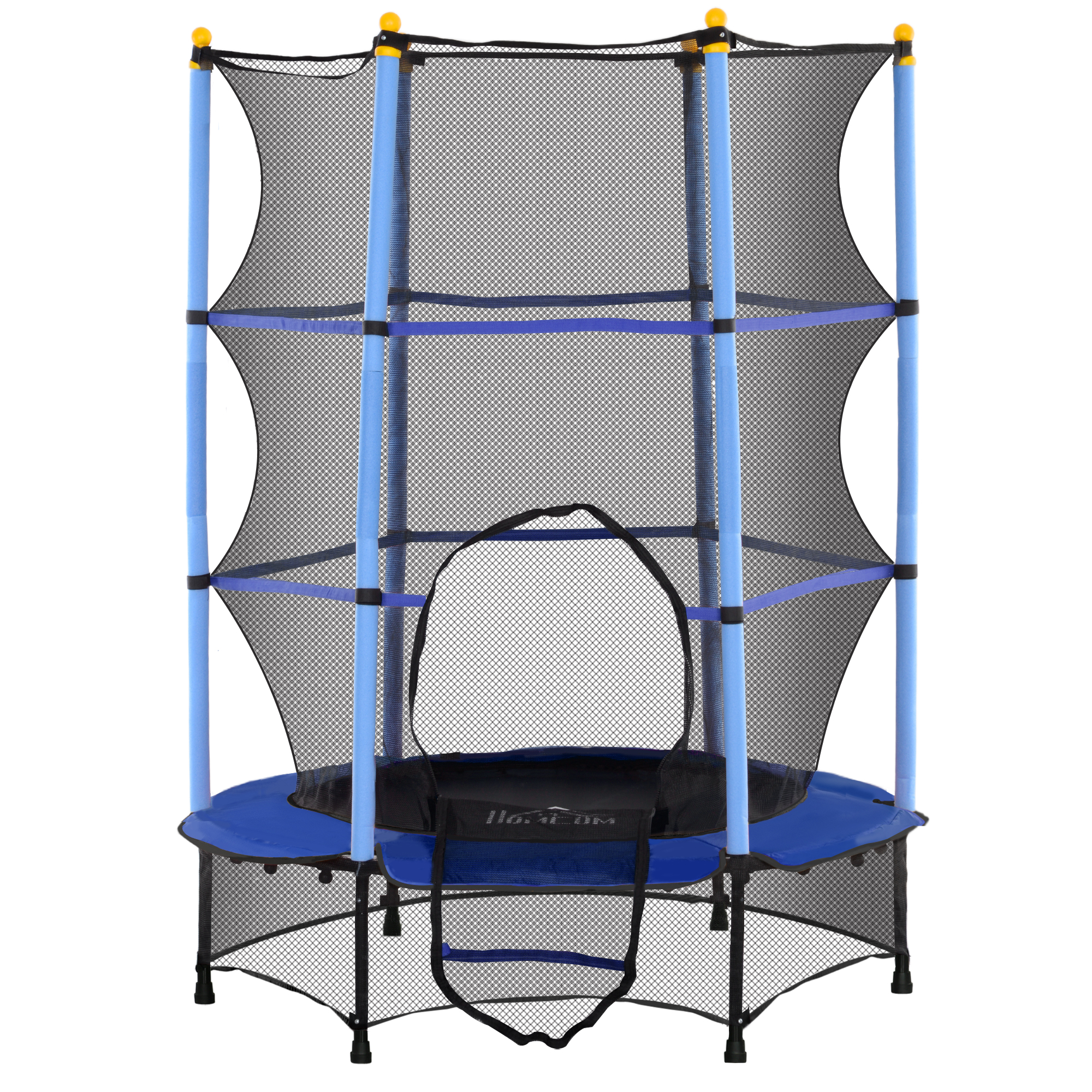 HOMCOM Kindertrampoline, Ø140 cm, met Veiligheidsnet, Binnen en Buiten, Staal, Kunststof, Tot 50 kg Belastbaar, Blauw