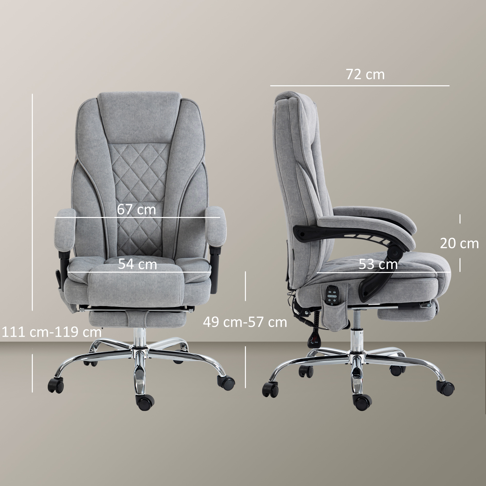 Vinsetto Ergonomische Bureaustoel met Massagefunctie, Voetsteun, Draaibaar, Verrijdbaar, Grijs