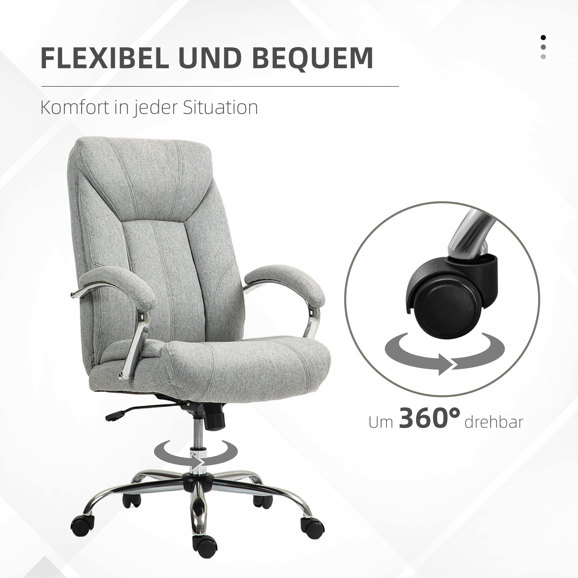Vinsetto Ergonomische Bureaustoel, Hoge Rugleuning, Ademende Bekleding, Verstelbare Hoogte, Grijs