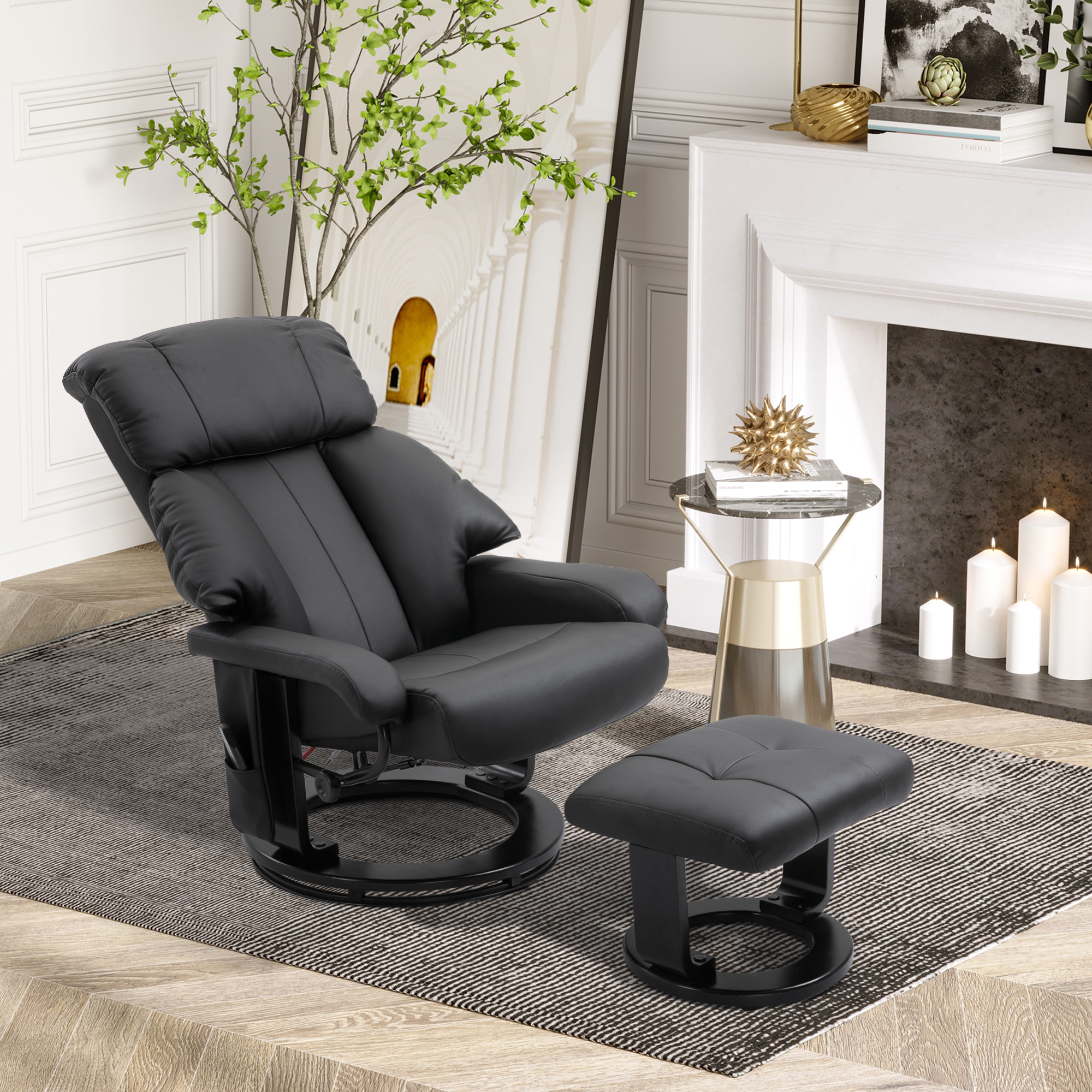 HOMCOM relaxfauteuil met massagestoel incl. kruk zwart