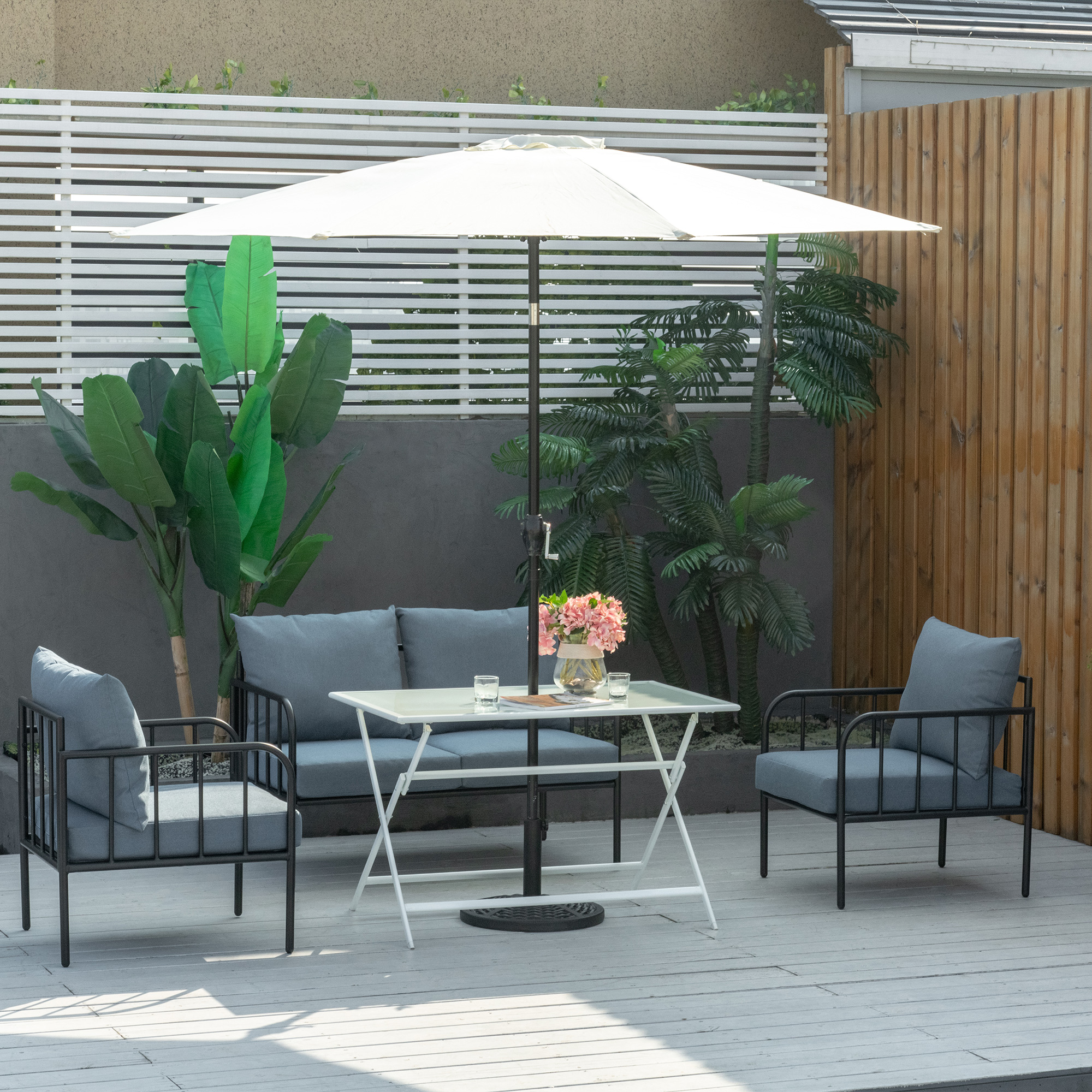 Outsunny klaptafel tuintafel met parasolgat klaptafel metaal glas wit