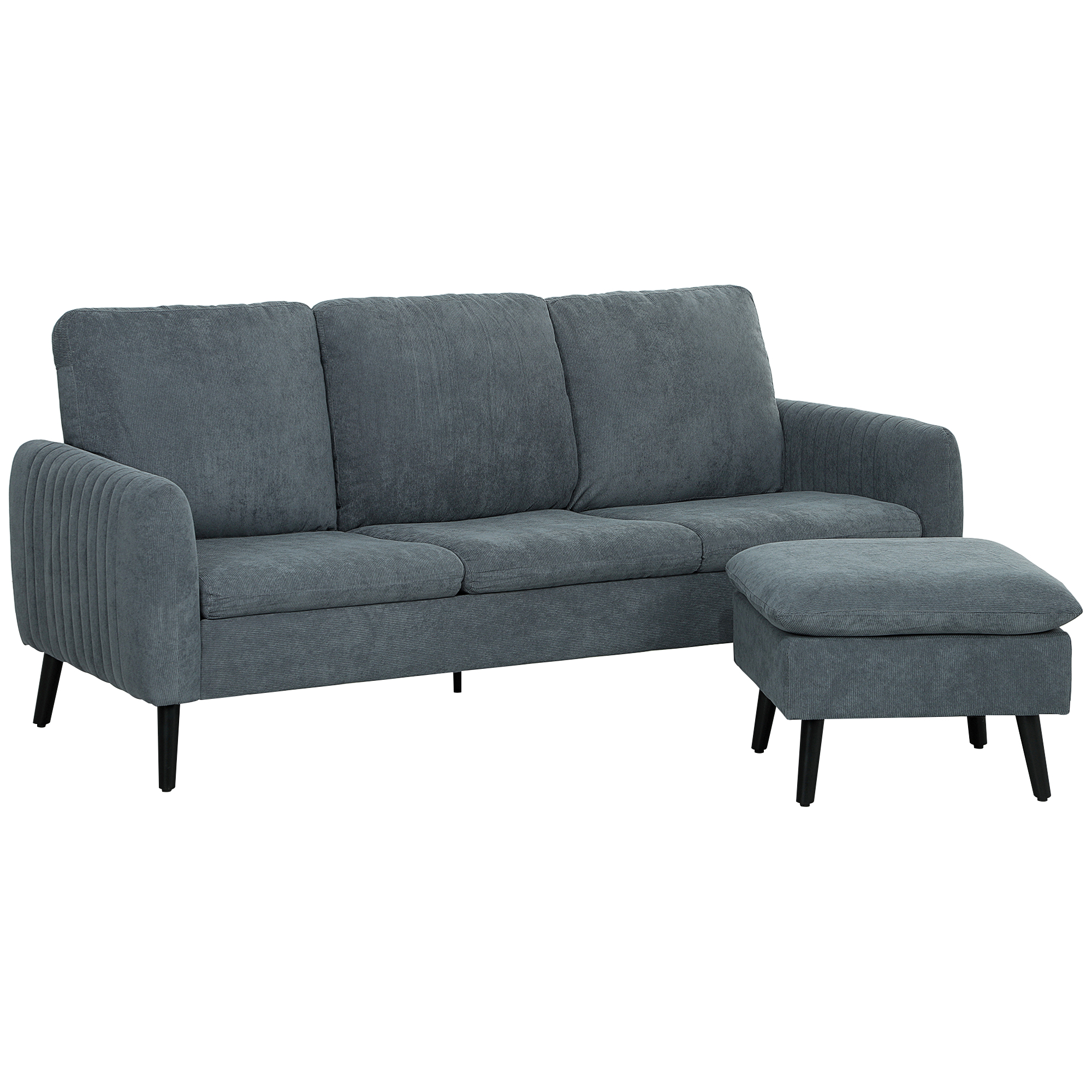 HOMCOM Hoekbank, 3-zitsbank met Voetenbank, Stoffen Bekleding, L-vormige Bankset, Donkergrijs