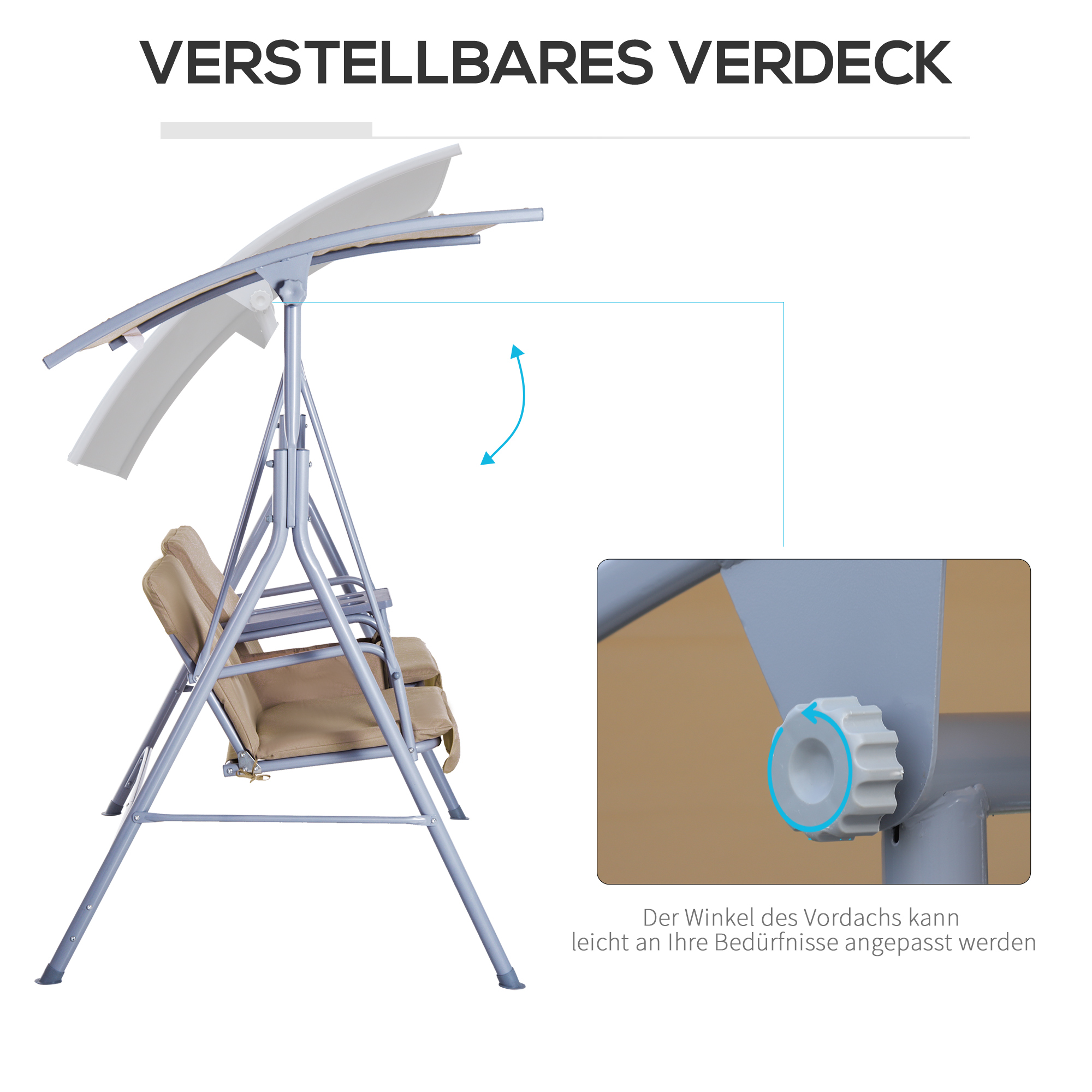 Outsunny Hollywoodschommel 2-zits tuinschommel schommel met zonnekap beige/grijs
