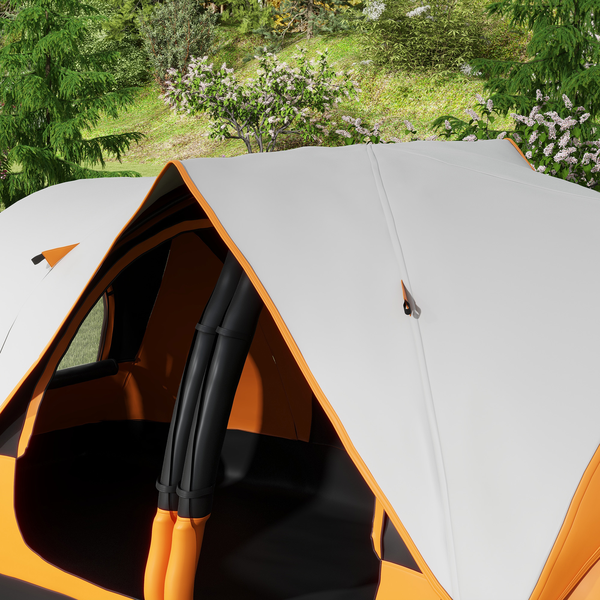 Outsunny Campingtent, Dubbele Kamer, Scheidingswand, Geschikt voor 8 Personen, Met Regenbescherming, Oranje