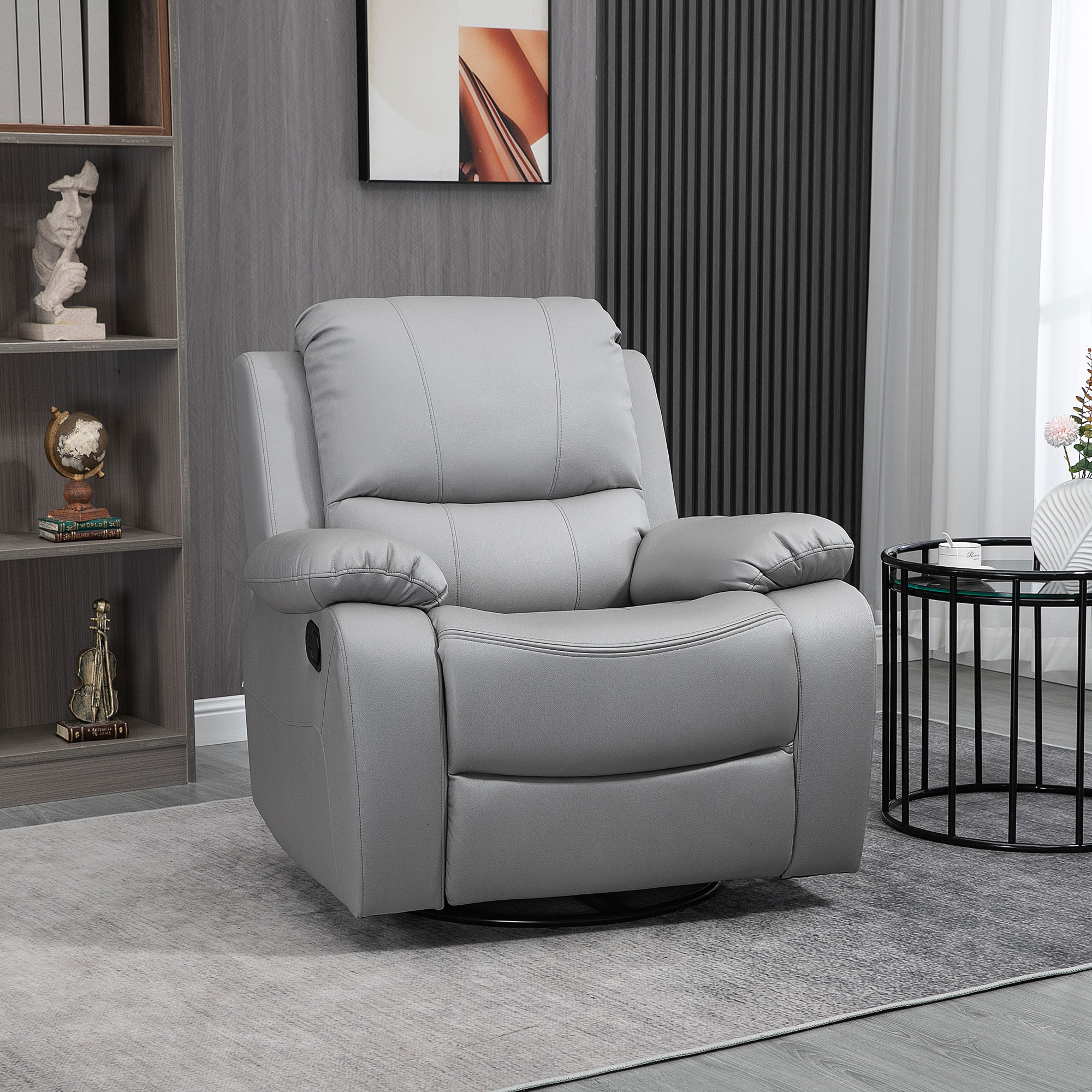 HOMCOM relaxfauteuil, verstelbare rugleuning, draaibaar, tuimelfunctie, met voetsteun, staal, grijs, 93 x 100 x 98 Hcm