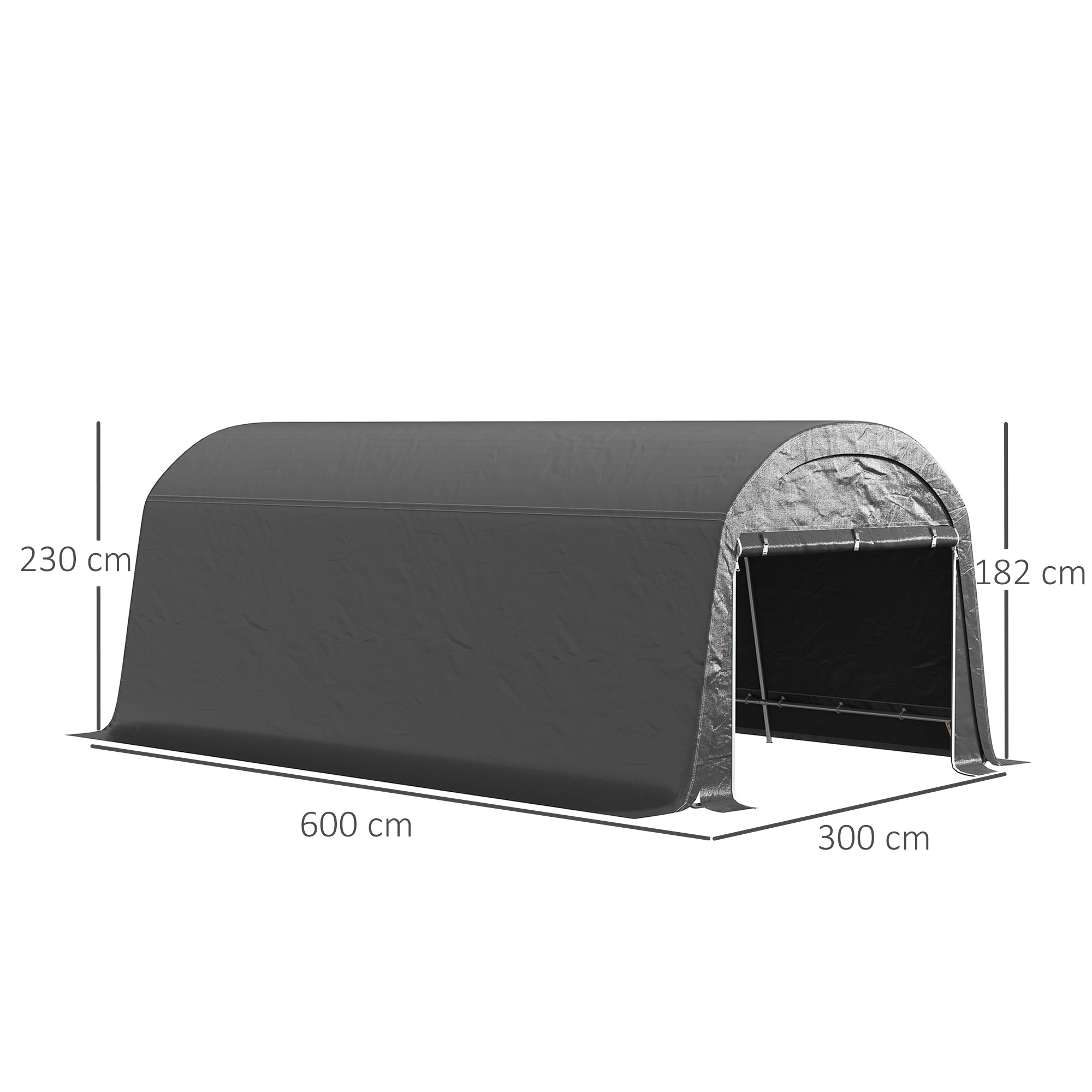 Outsunny Tuinschuur met Kunststof Zeil, Gereedschapstent, Opzetbare Garage, 300B x 600D x 230H cm, Donkergrijs