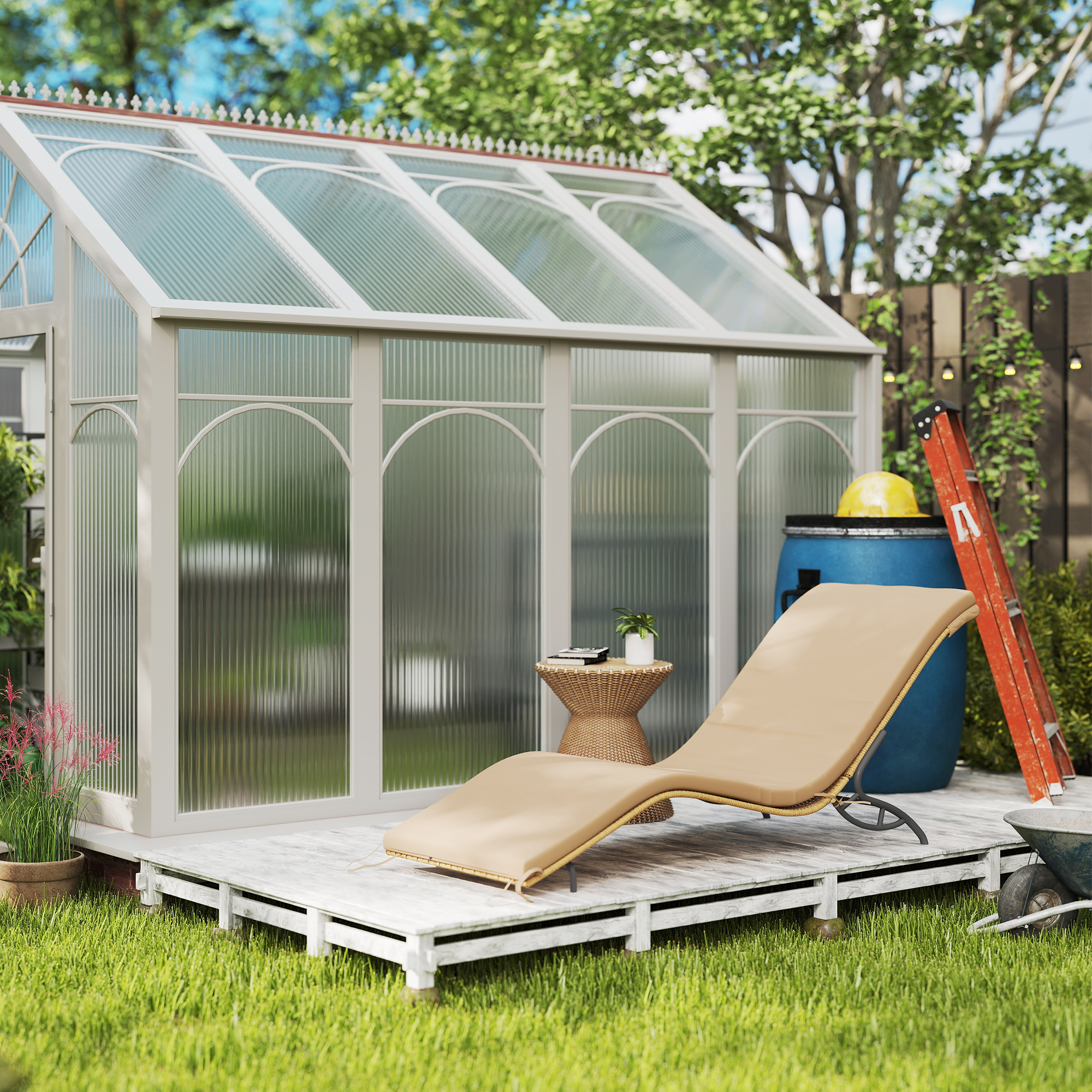 Outsunny Zonnebed Polyrattan Tuinbed met Kussen, Weerbestendig Ligbed 120 kg Draagvermogen 166 x 63 x 76 cm Beige