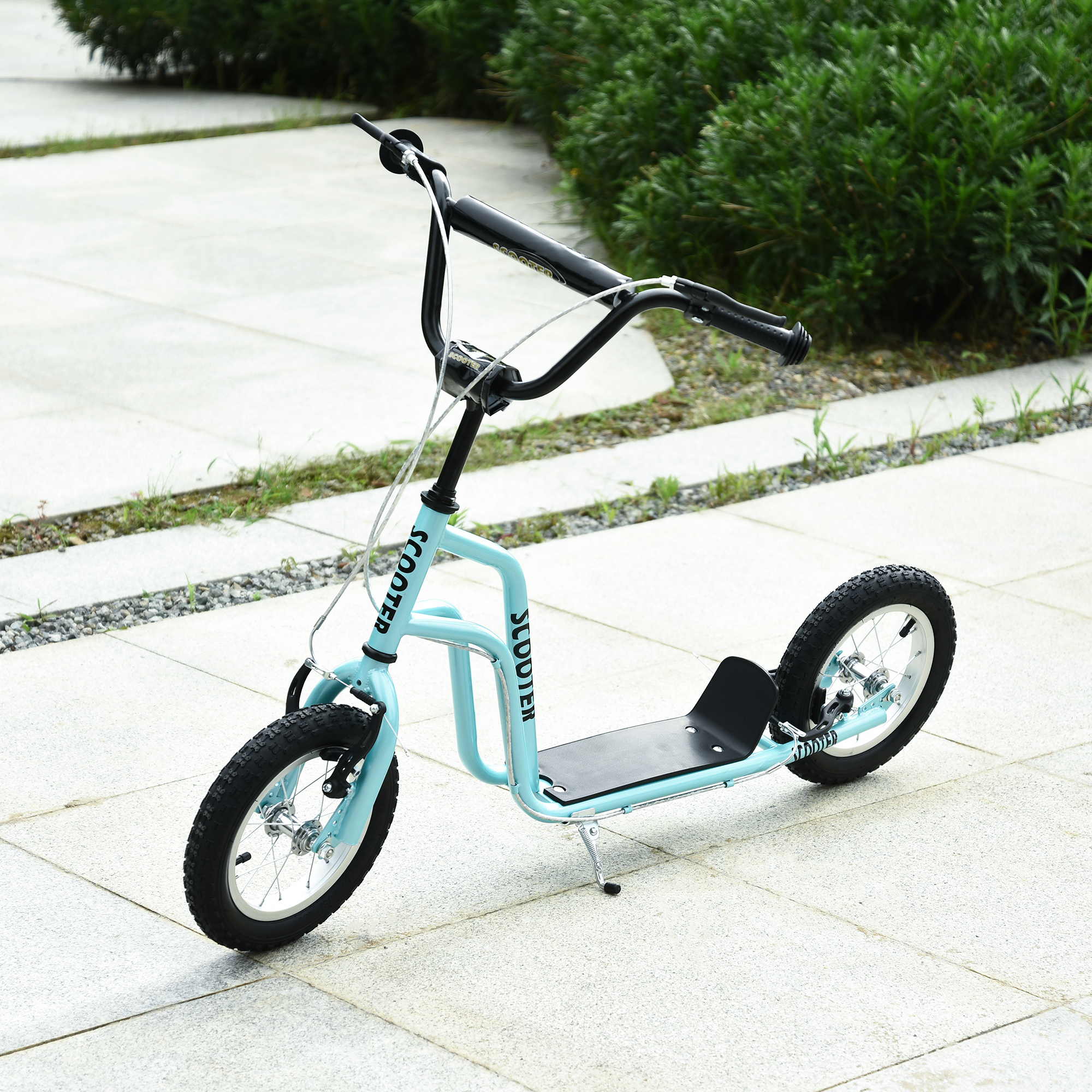 HOMCOM kinderscooter stuur verstelbare step step stadsscooter kinderstep kickboard met luchtbanden 12 inch vanaf 5 jaar blauw 120 x 58 x 75-80 cm