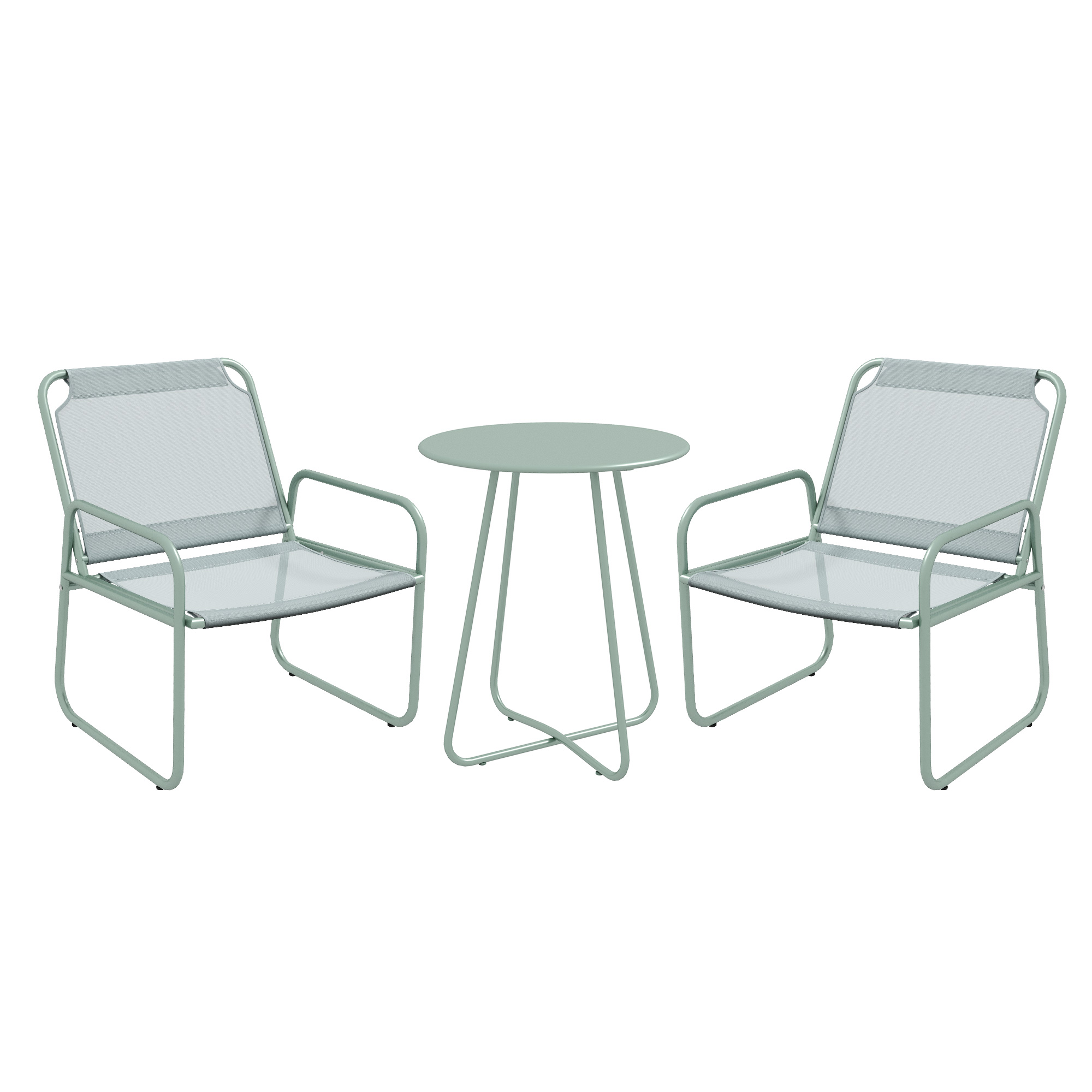 Outsunny 3-delige tuinmeubelset, 2 stoelen met ademende stoffen bekleding, 1 ronde tafel Ø60 cm, Groen