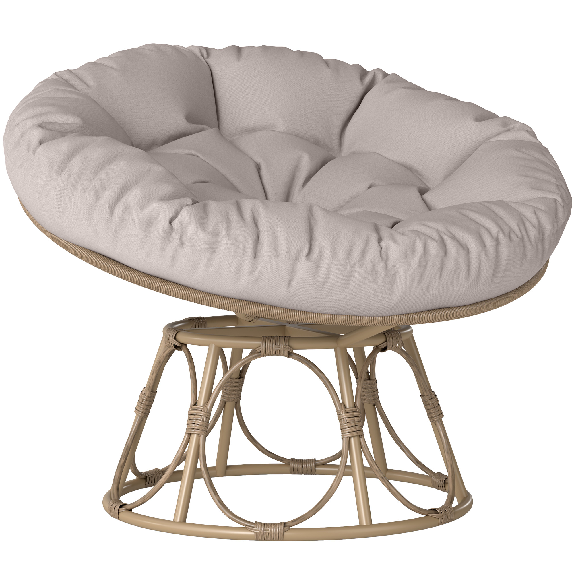 Outsunny Papasan Draaistoel Rotan 360° met Zitkussen, Ronde Buitenstoel