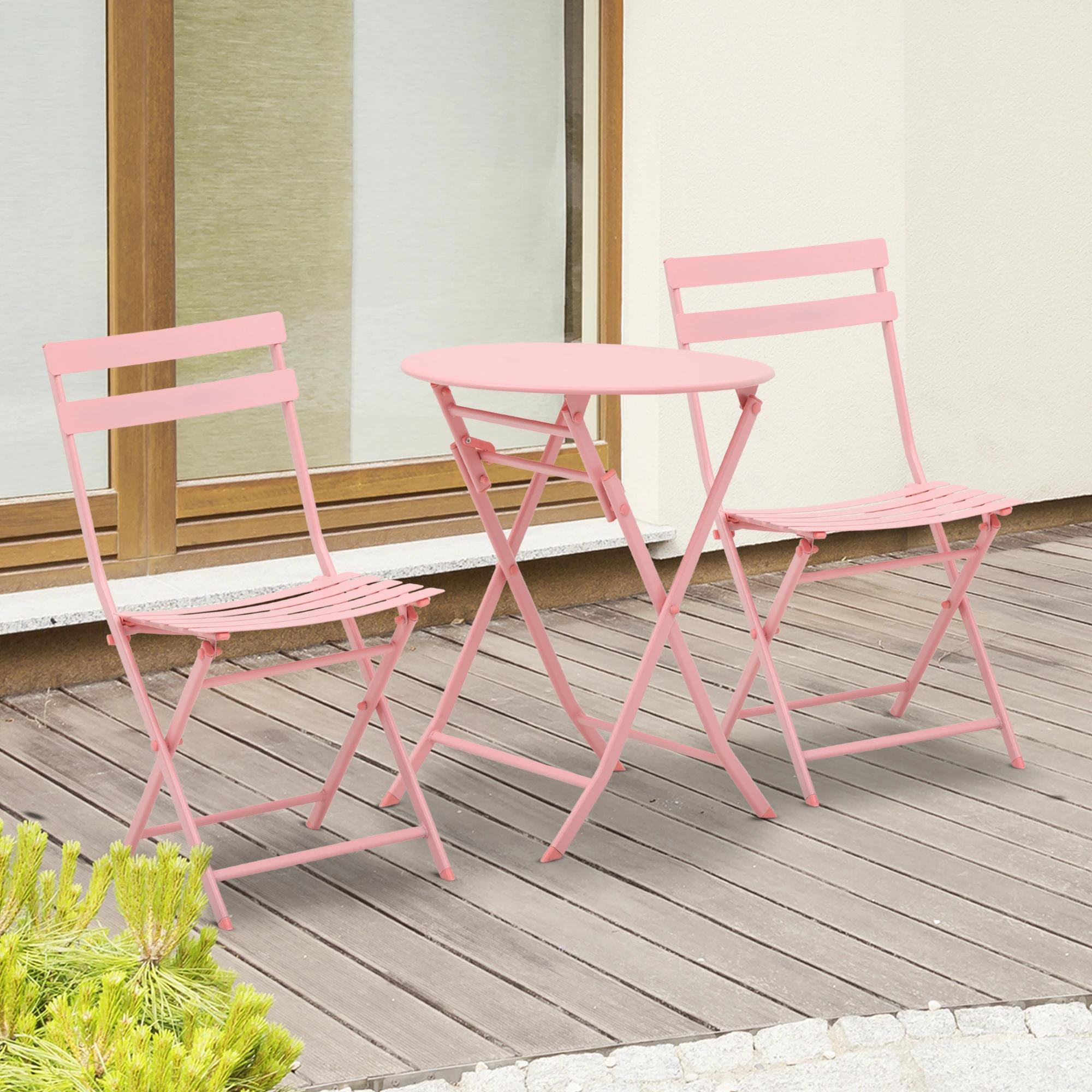 Tuinset metalen meubelset 3-delig. Bistrotafel met 2 stoelen roze