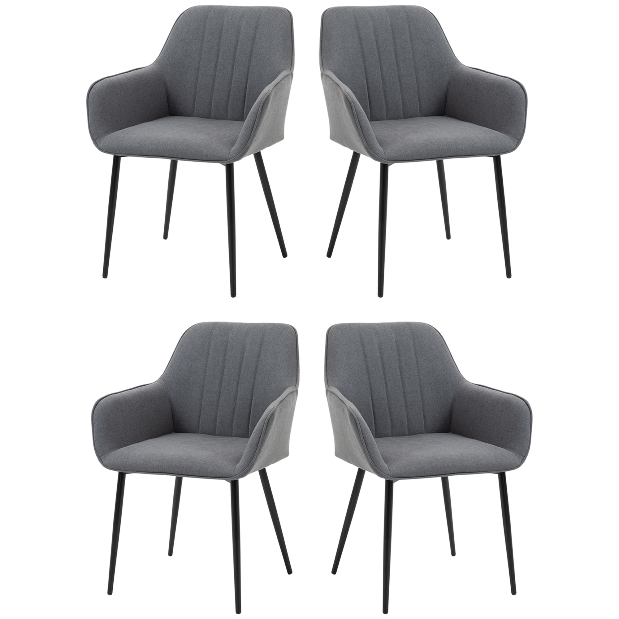 HOMCOM Set van 4 Eetkamerstoelen, Stoelen met Gestoffeerde Zitplaats, Rugleuning en Armleuningen, Linnen, Donkergrijs, 59,5 x 56,5 x 81 cm