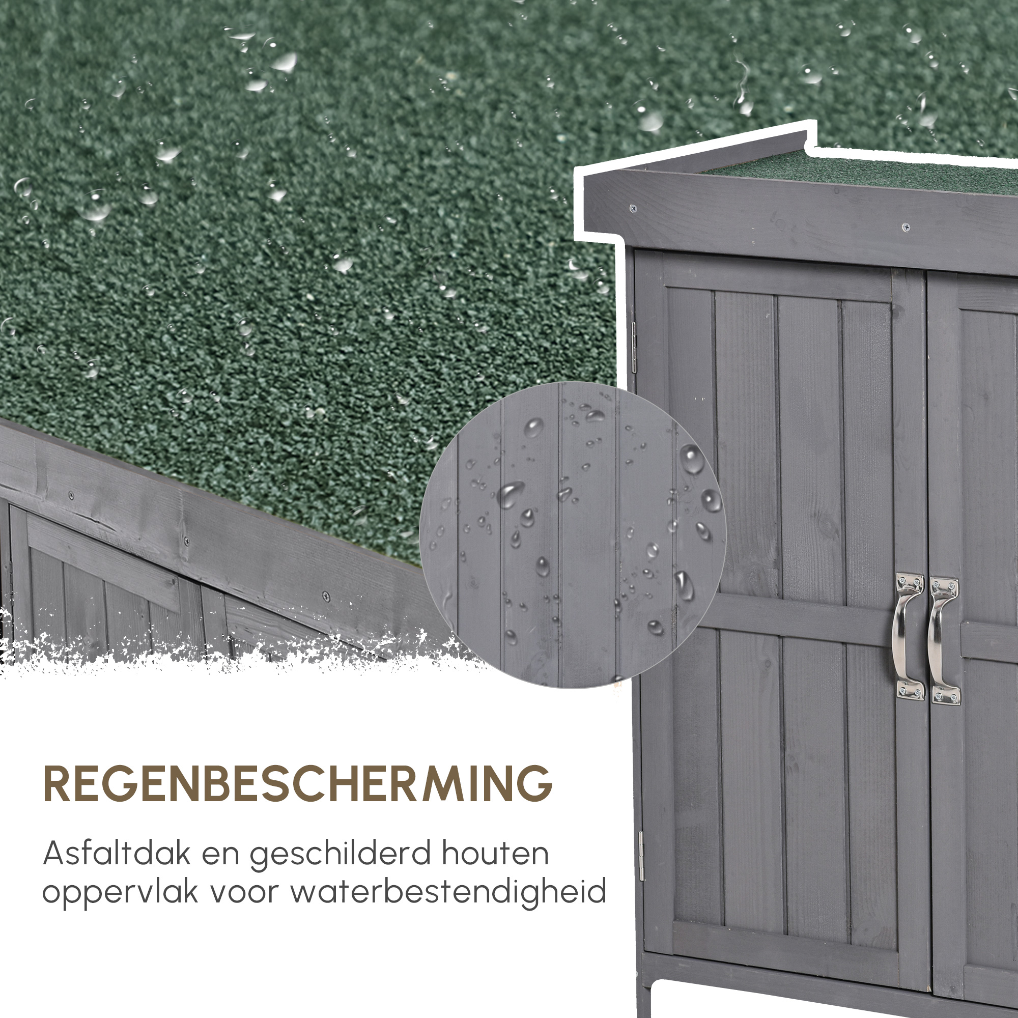 Outsunny Apparatuurkast, dubbele deur, klapdeksel, 2 planken, weerbestendig, natuurlijk hout, grijs, 74 x 43 x 88 cm