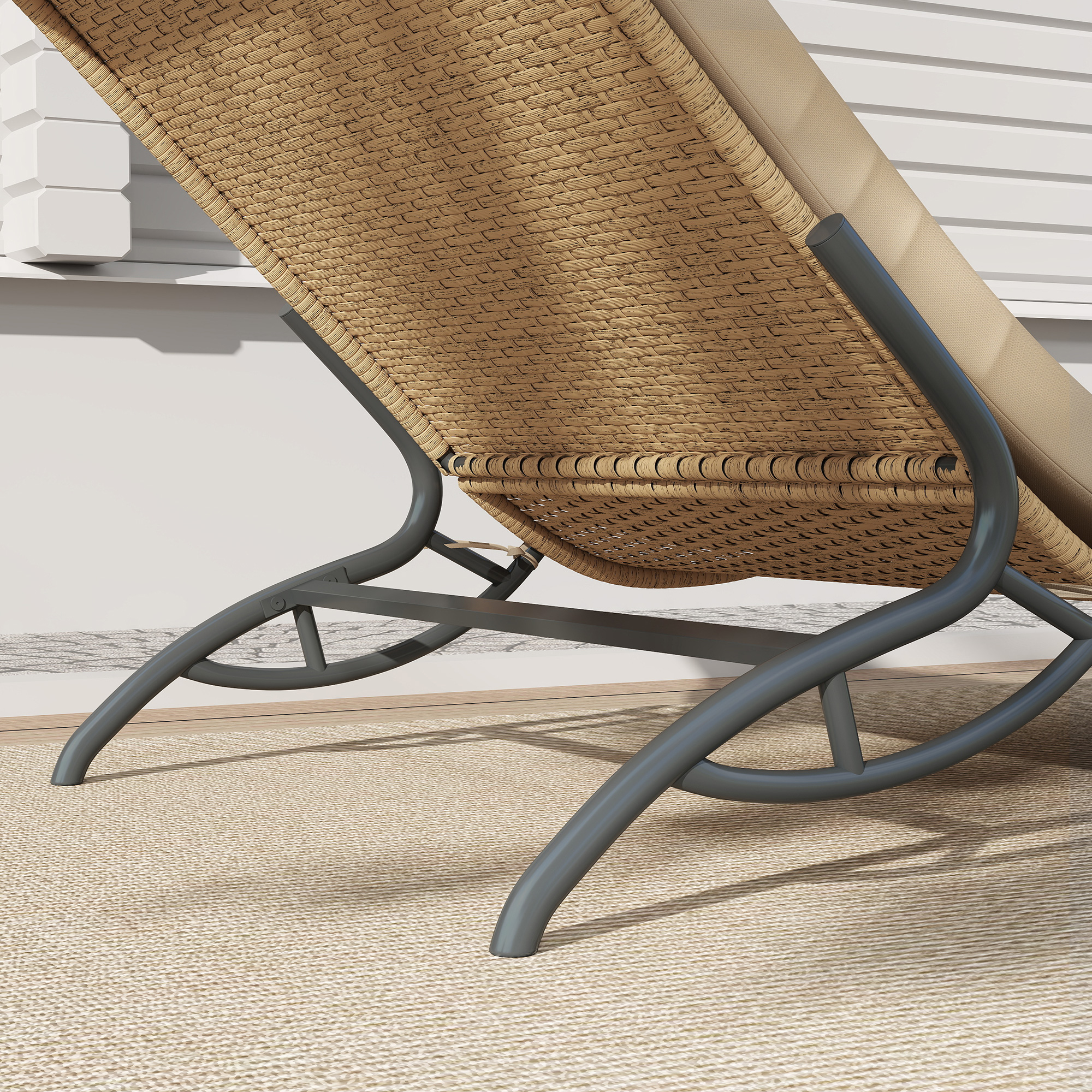 Outsunny Zonnebed Polyrattan Tuinbed met Kussen, Weerbestendig Ligbed 120 kg Draagvermogen 166 x 63 x 76 cm Beige