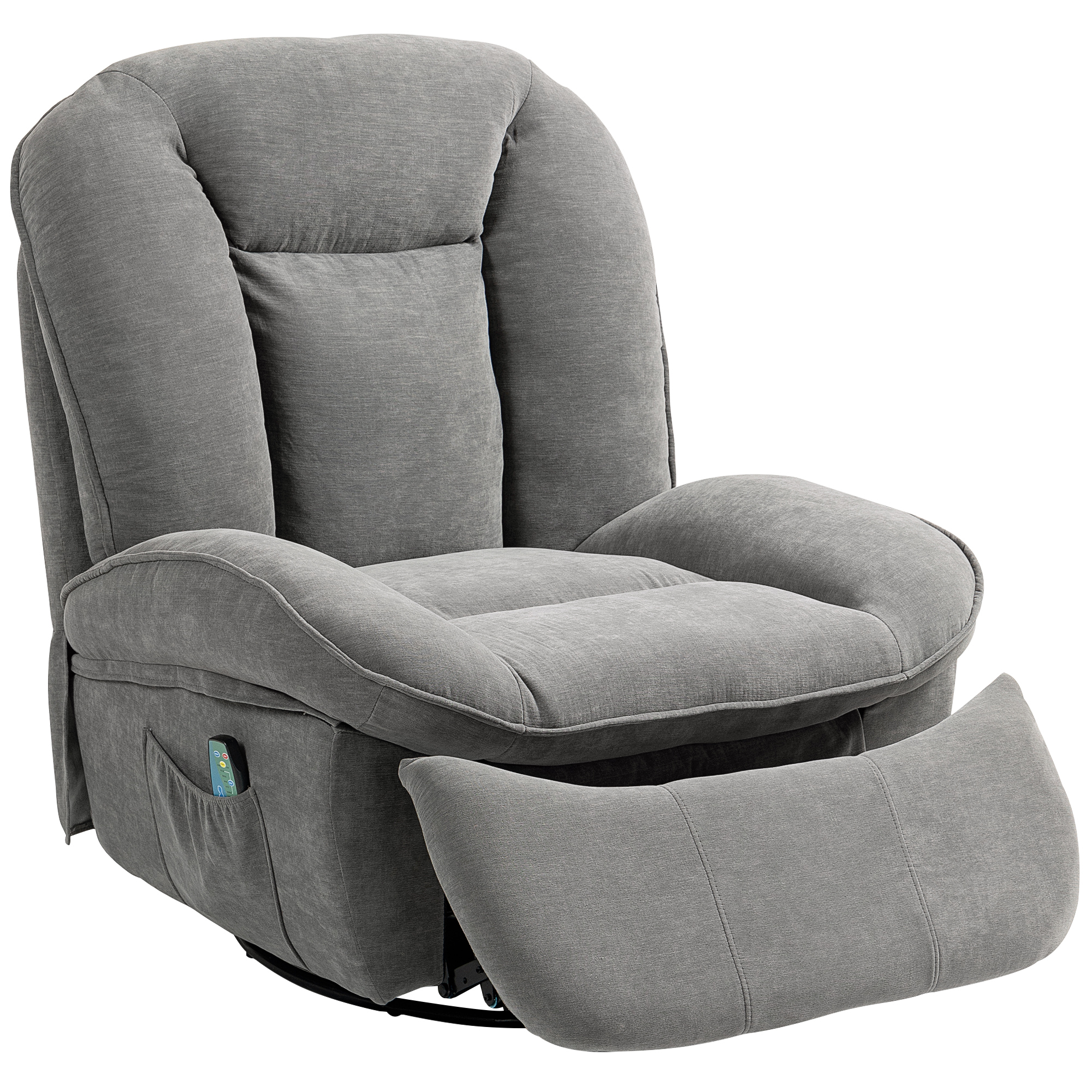 HOMCOM Relaxfauteuil, TV-fauteuil met Ligfunctie, Schommel- en Draaibaar, met Voetsteun, Grijs