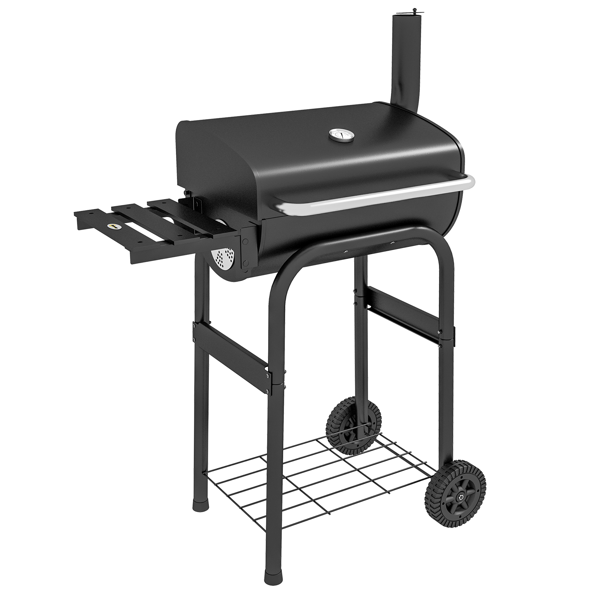 Outsunny Houtskoolgrill Smoker BBQ-Grill, 1 Plank, inclusief Thermometer, 83 x 46,5 x 115 cm, Zwart