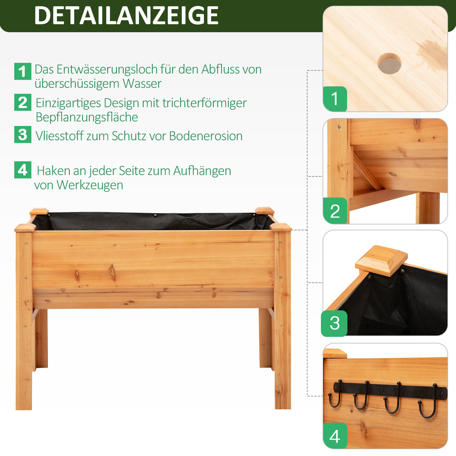 Outsunny verhoogd bed 124cm x 60cm x 81cm