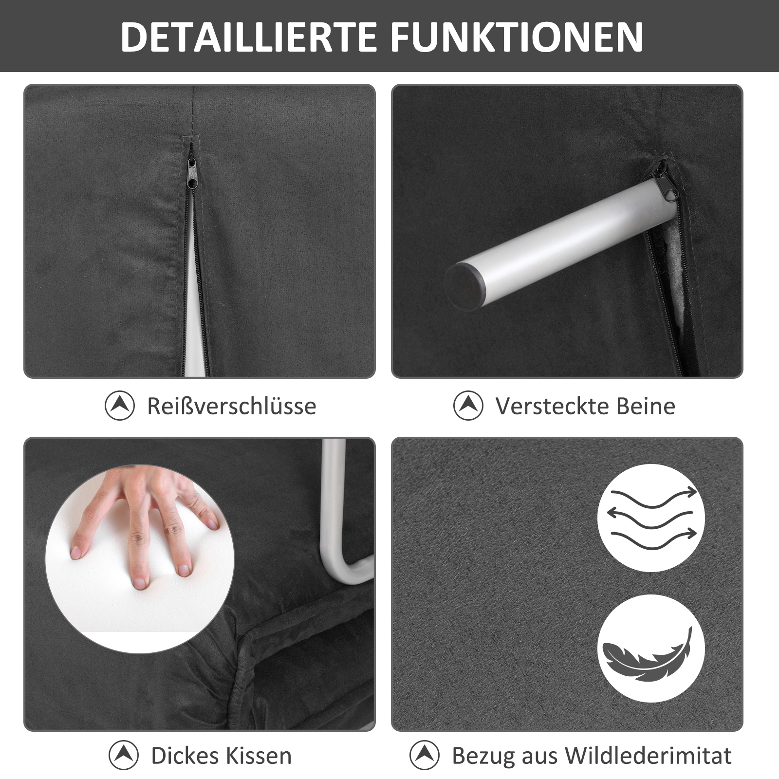 HOMCOM tweezits bedbank met armleuningen, 3-in-1 slaapbank, logeerbed, opvouwbare matras, opklapbed, chaise longue, multifunctioneel, imitatie-suède grijs 105 x 80 x 78 cm
