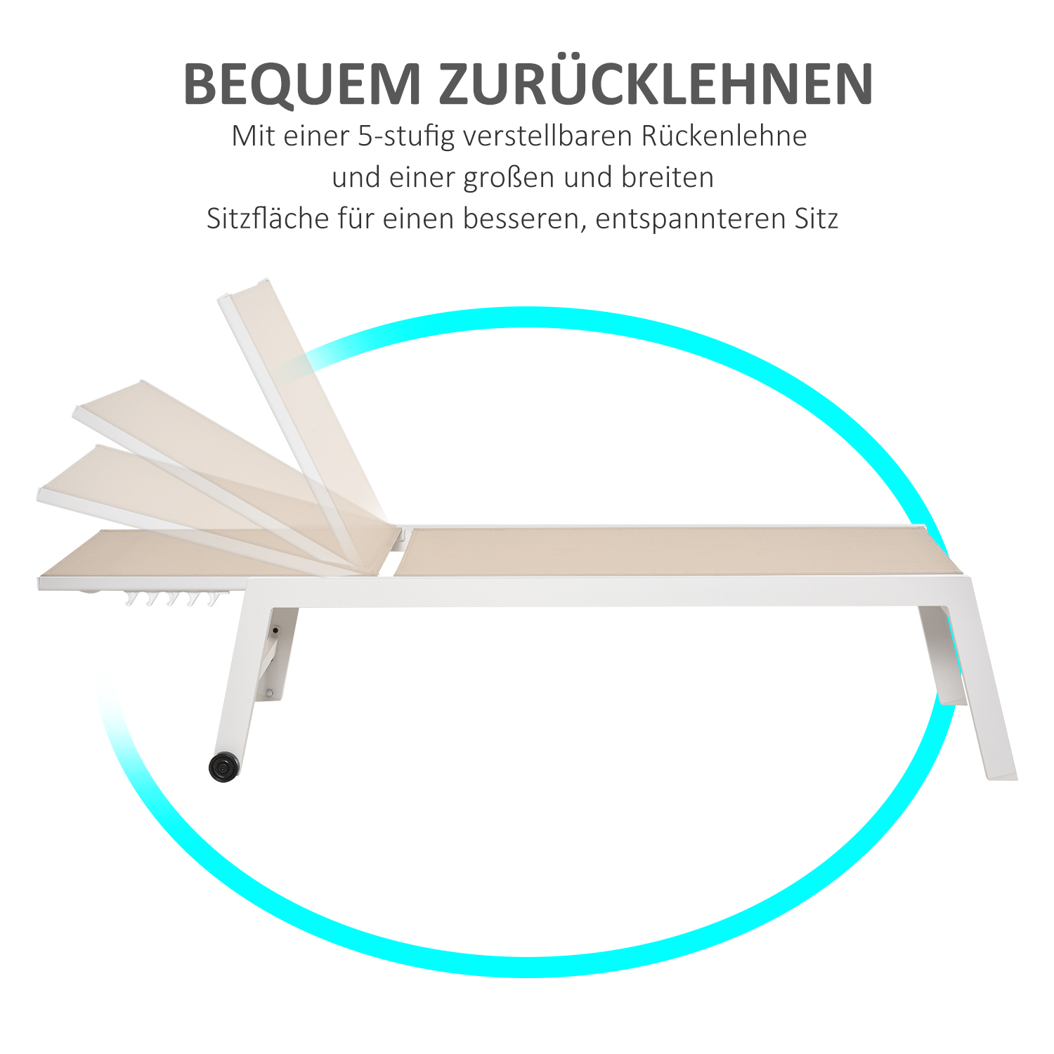 Outsunny ligbed verstelbaar aluminium crème wit 169 x 65 x 102 cm