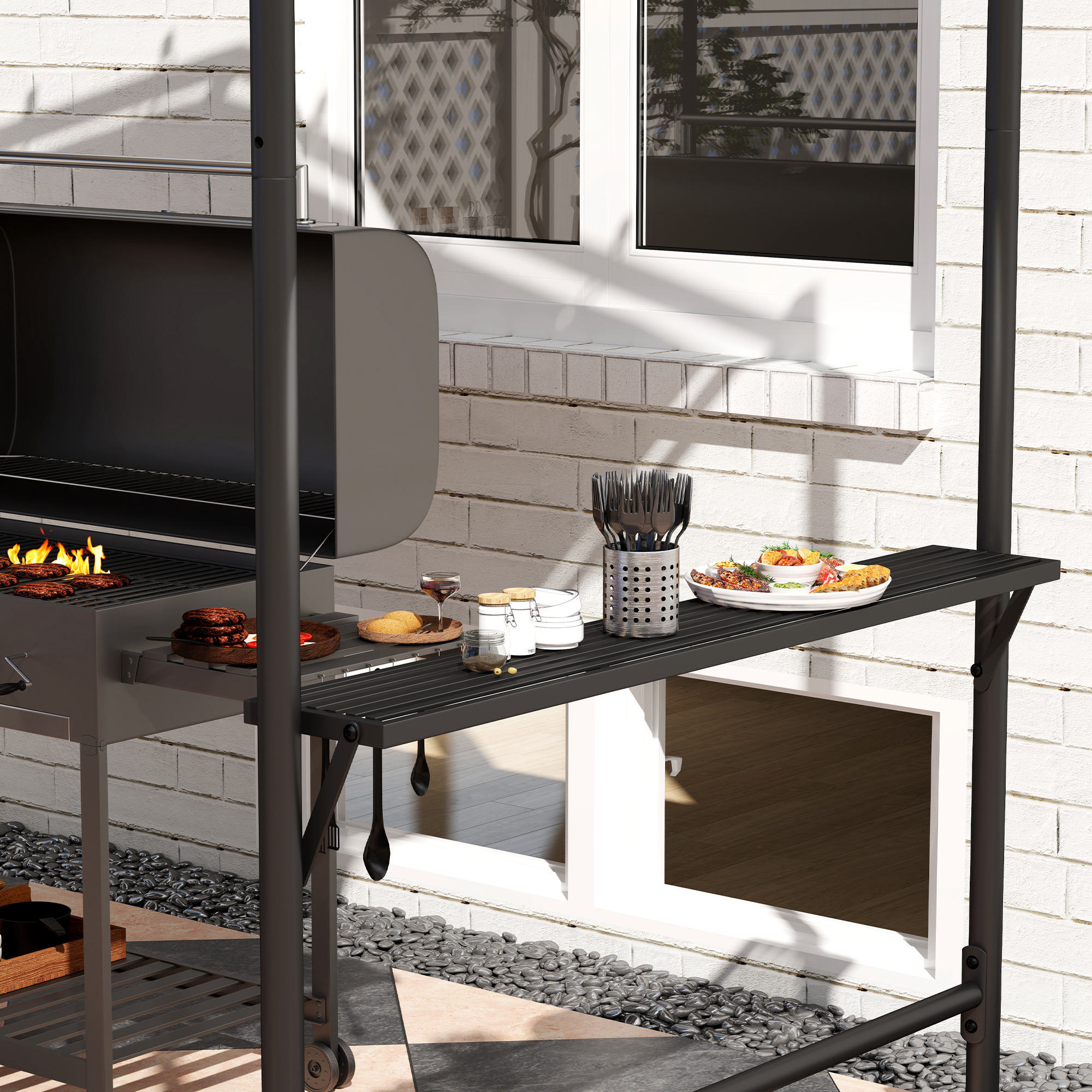 Outsunny Grilltent Grilldak, weerbestendig, incl. Zijplanken, 277 x 149 x 230 cm, Khaki