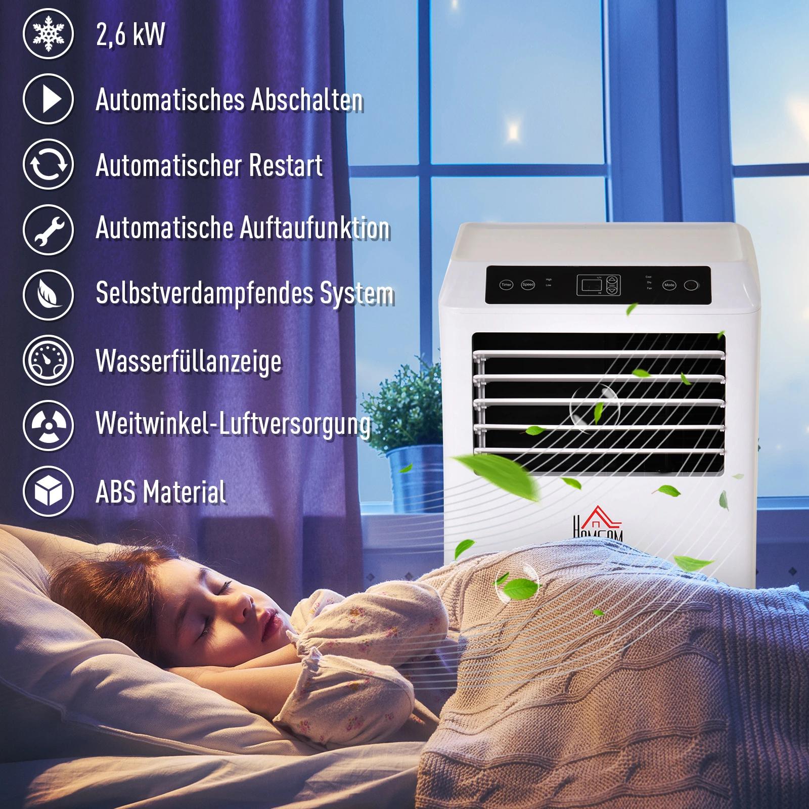 HOMCOM Mobiele airconditioning 3-in-1 airconditioner ontvochtiging 2,6 kW afstandsbediening ABS