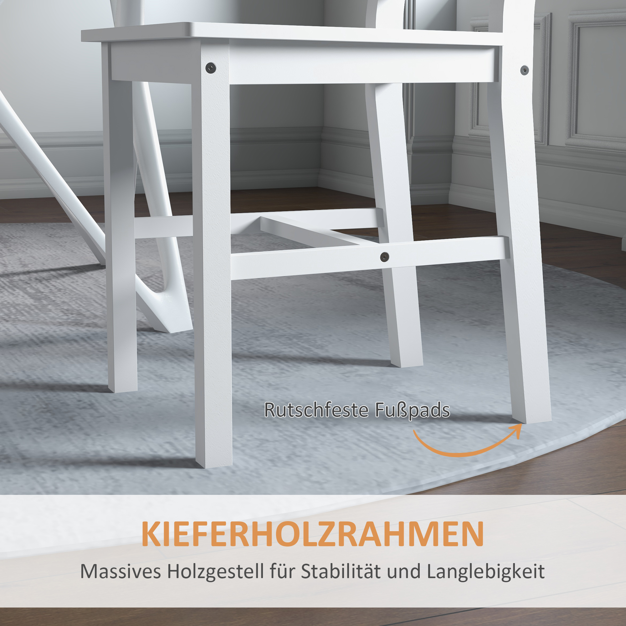 HOMCOM Eetkamerstoelen 2-delige set, Houten keukenstoel met lattenrugleuning, Antislip 41,5 x 46 x 90 cm Wit