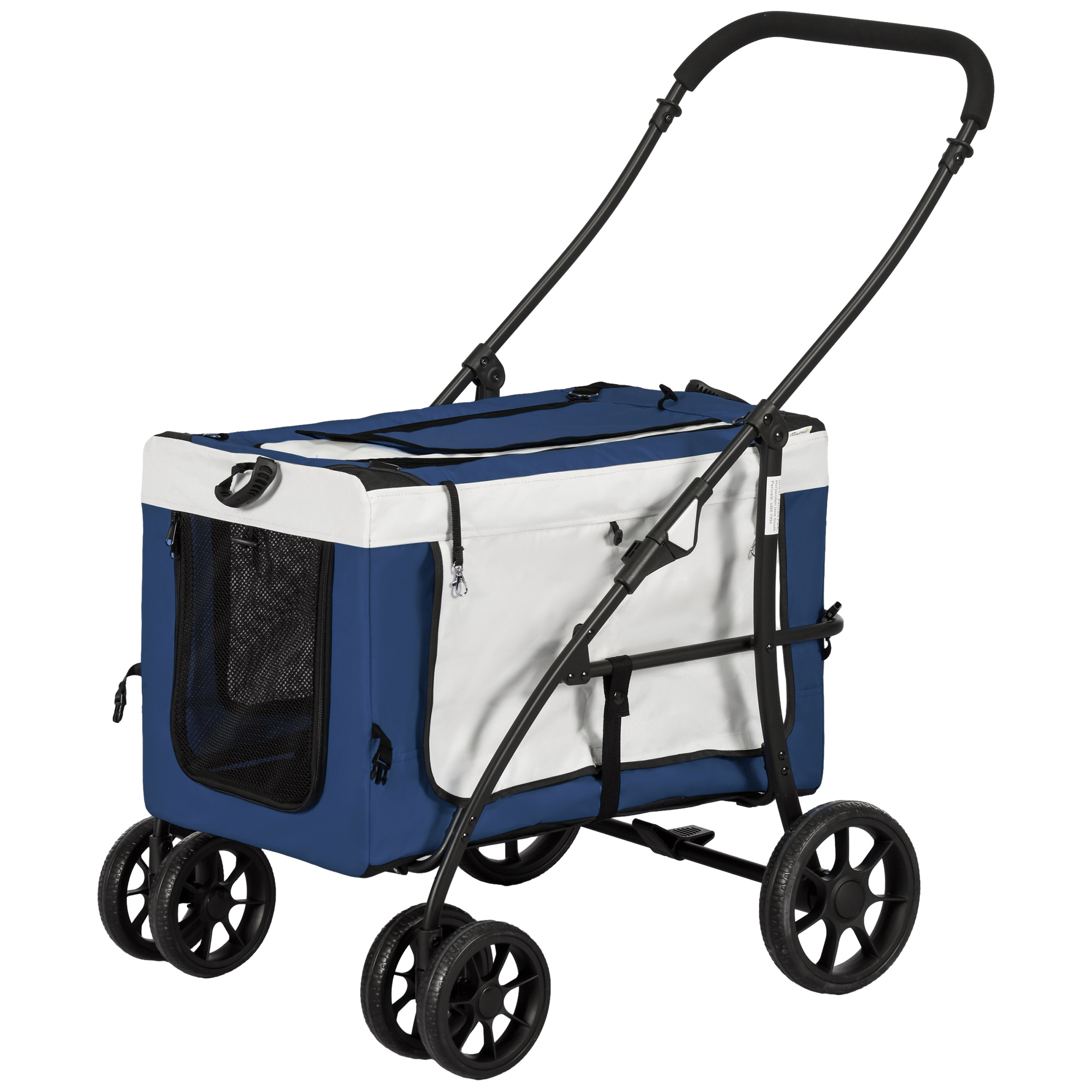 PawHut Hondenbuggy Huisdierbuggy Hondenkar, inklapbaar, afneembare mand, 81 x 58 x 97,5 cm, Zwart + Blauw + Wit