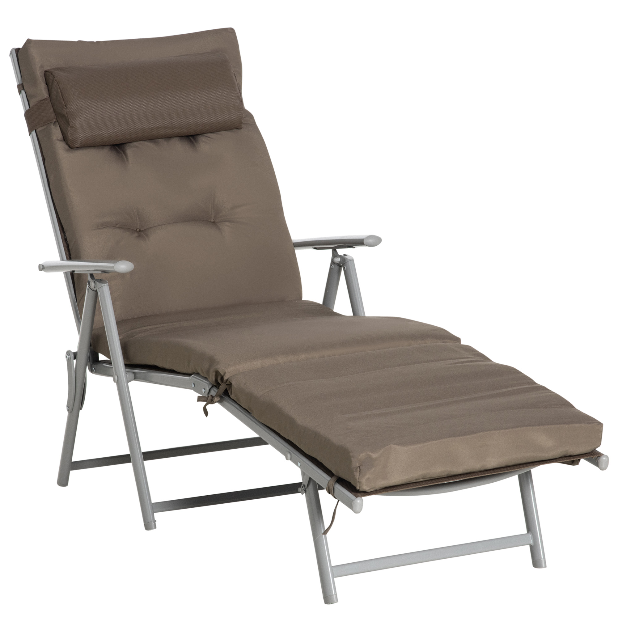 Outsunny Inklapbaar Ligbed Tuin Metalen Frame, Comfortabele Ligstoel Met Kussens, bruin