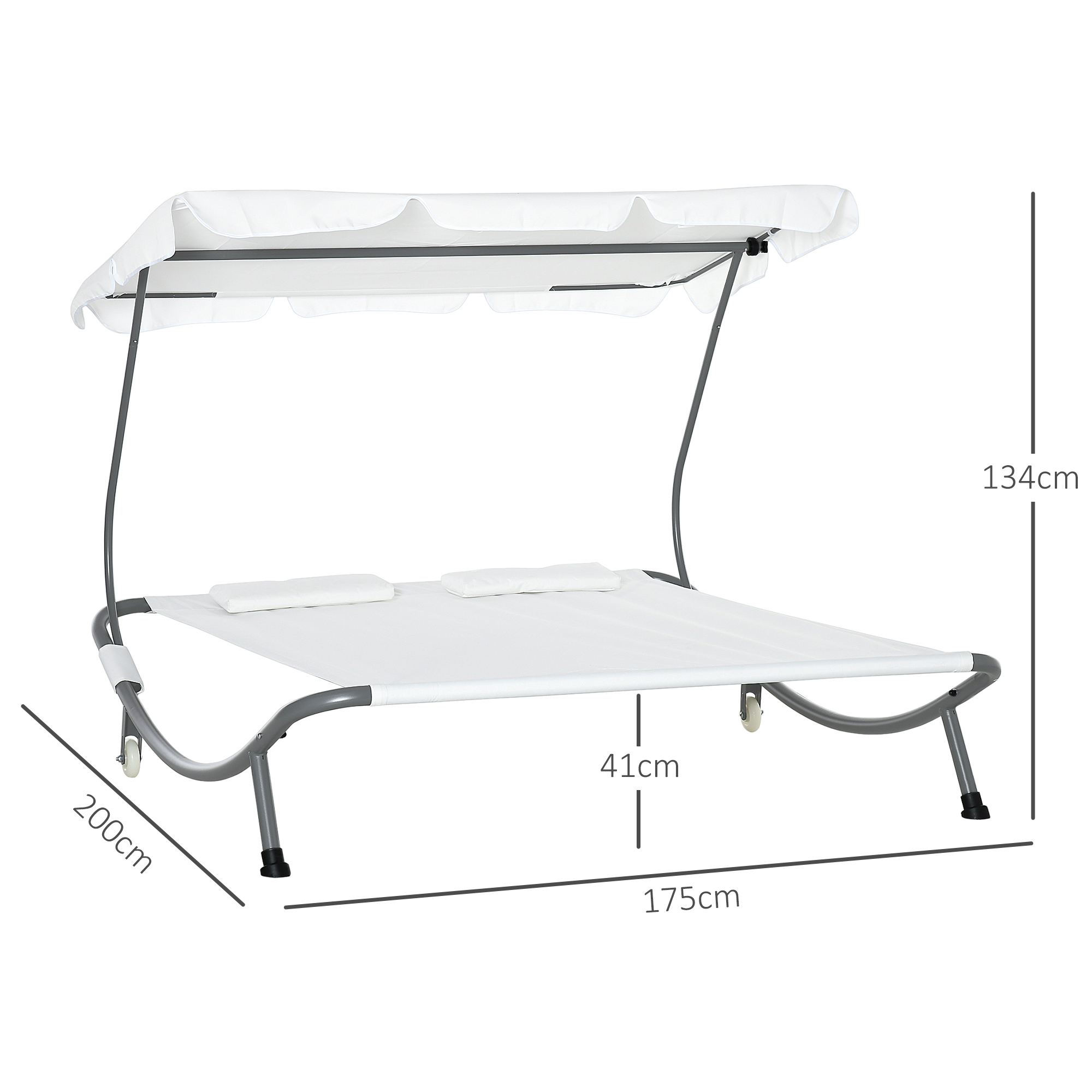 Outsunny Doppelliege Sonnenliege Relaxliege mit Sonnendach rollbar Stahl Cremeweiß/Grau