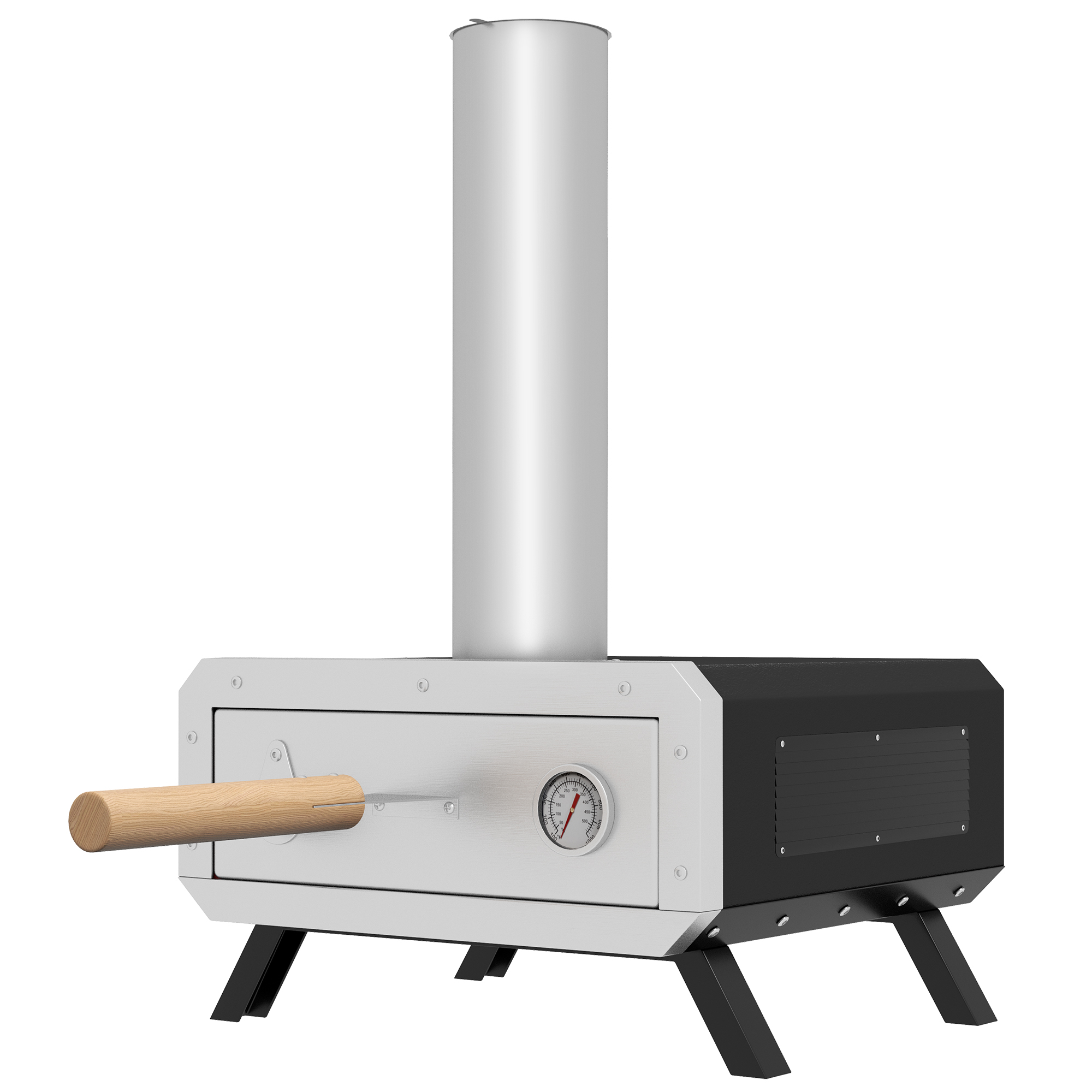 Outsunny 2-In-1 Pizzaoven Outdoor met Pizzasteen Houtoven Pizzaschep Pizzashovel Grilloven voor BBQ Staal Zwart