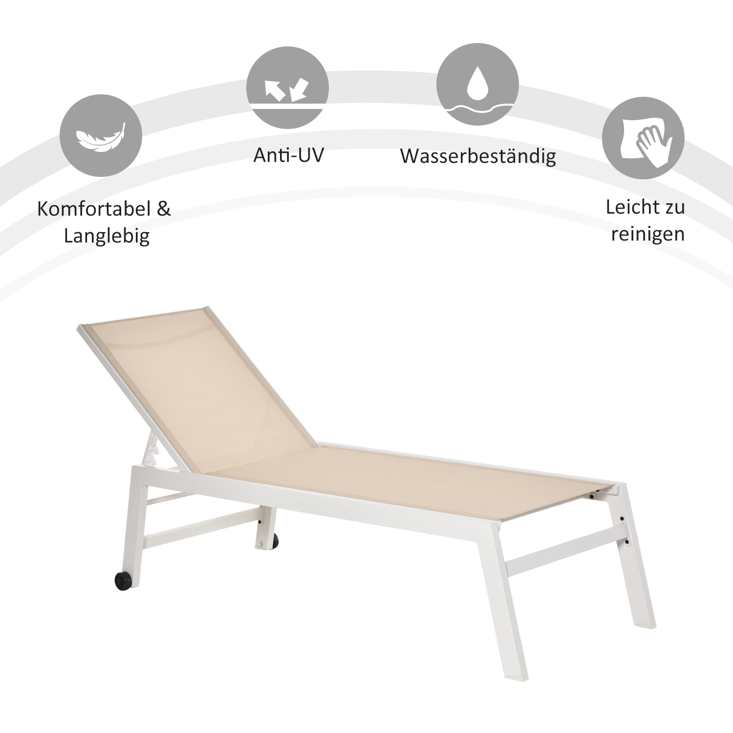 Outsunny ligbed verstelbaar aluminium crème wit 169 x 65 x 102 cm
