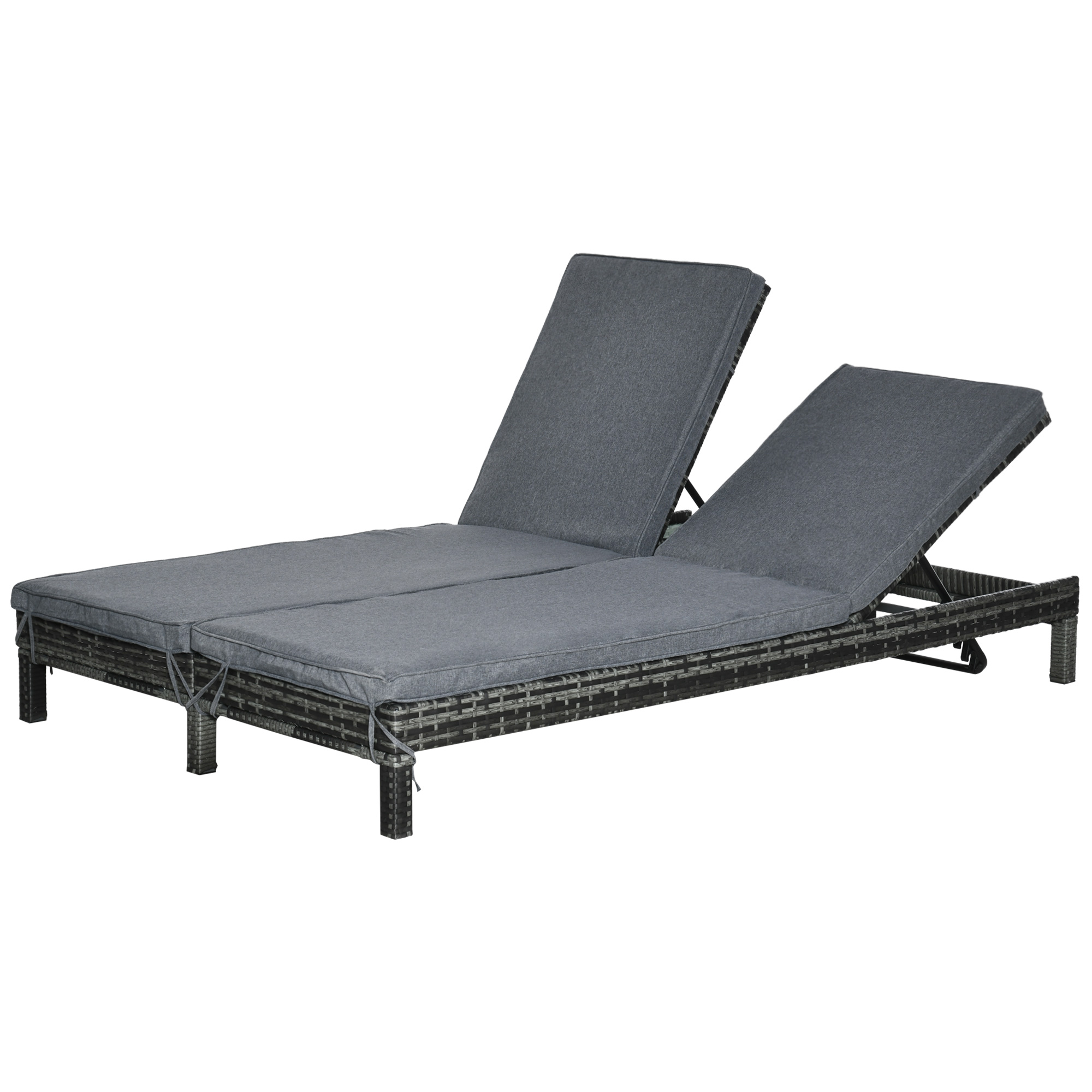 Outsunny ligbank voor buiten dubbele ligstoel relax ligstoel voor 2 personen 5 standen metaal PE-rotan grijs