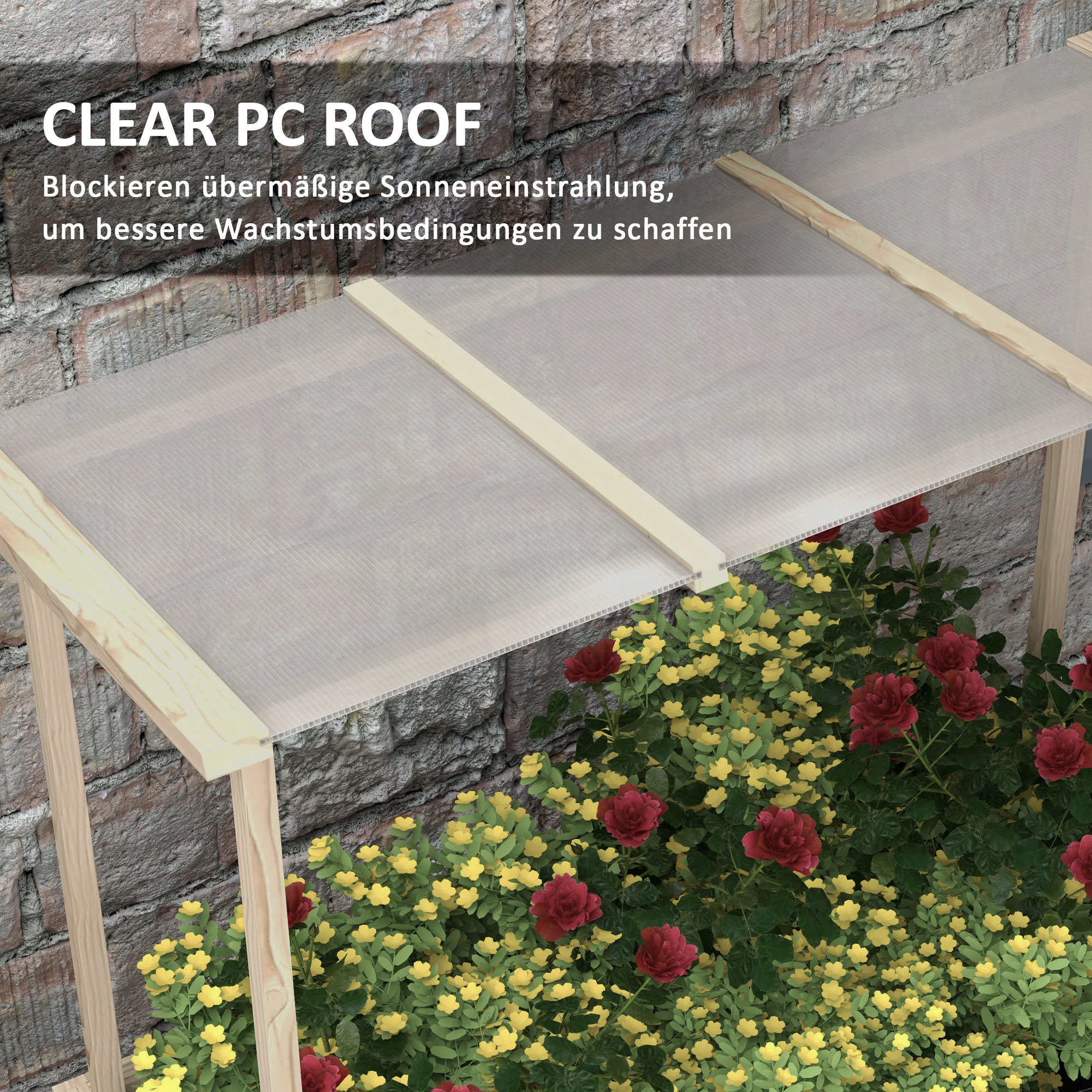 Outsunny Houten verhoogde plantenbak met dak, afwateringsgaten, voering van vliesdoek, weerbestendig, sparrenhout, 110x60x152 cm